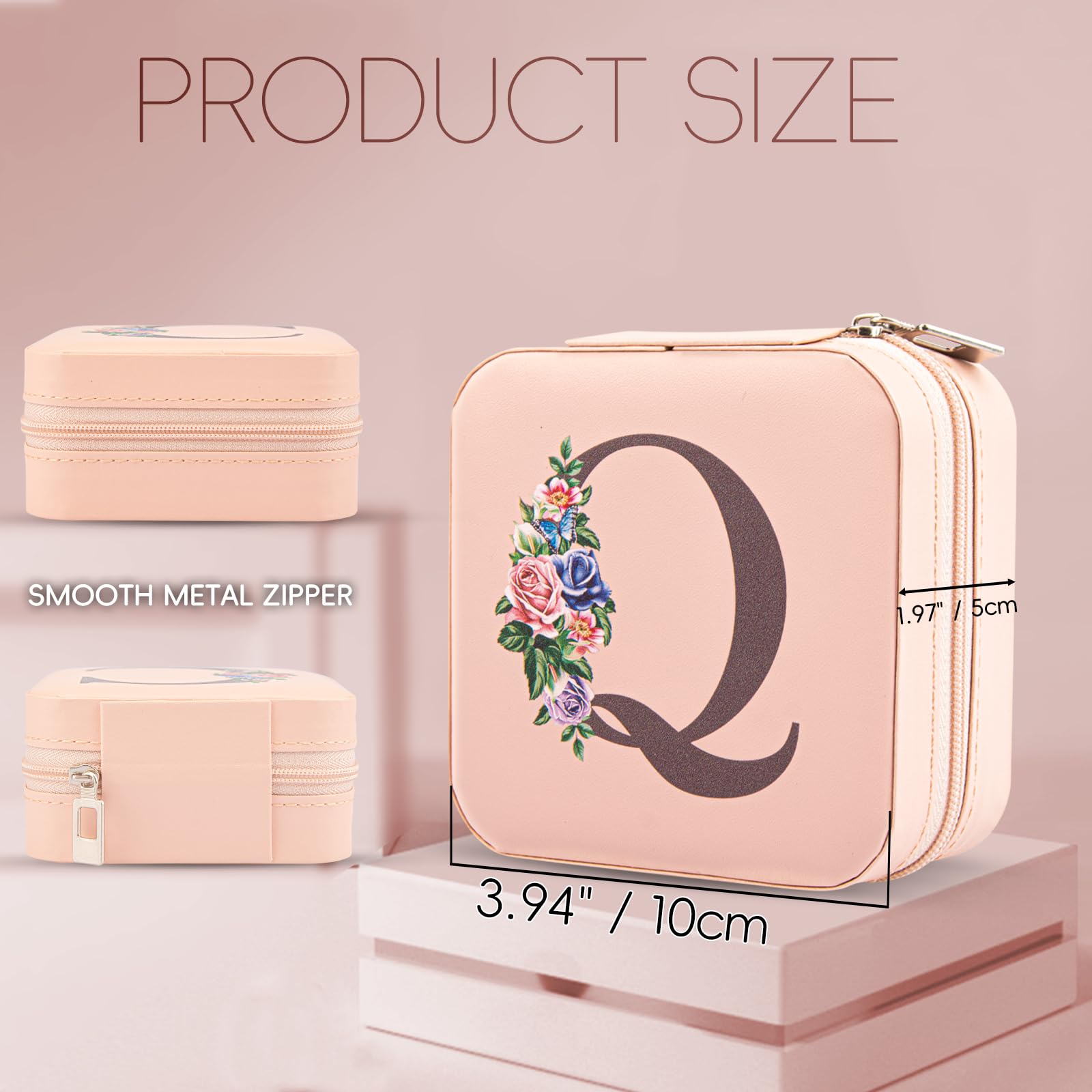 Portagioie da viaggio con specchio, organizer per anelli, collane e orecchini, portagioie personalizzato, regali per donne e ragazze,Q