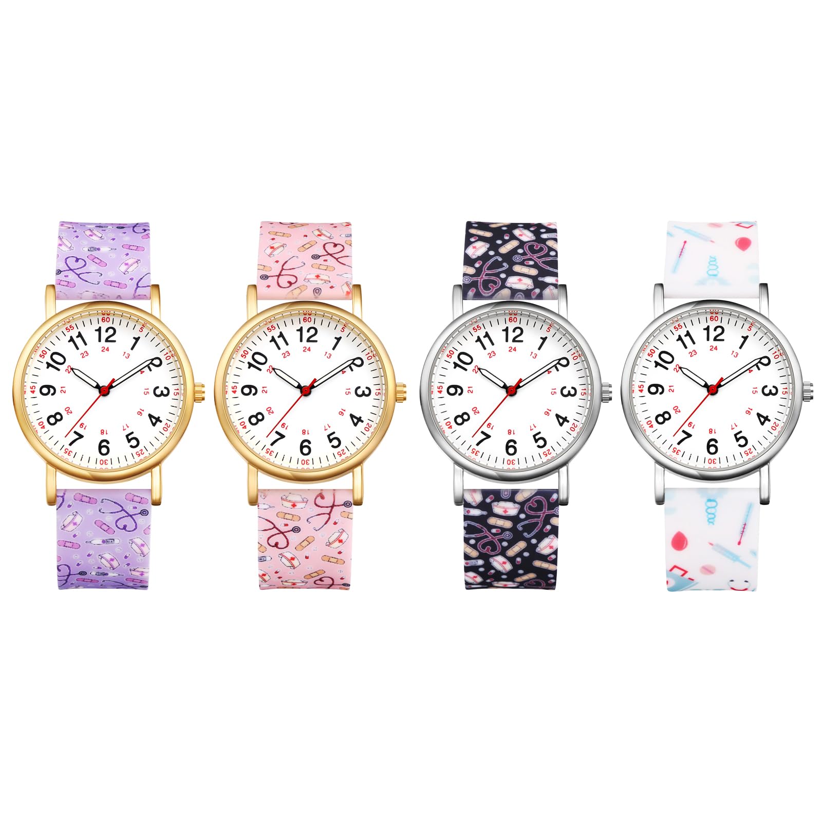 JewelryWe Uhren Damen Silikon Schwesternuhr Wasserdicht Analog Quarz Armbanduhr Frauen Gummi Armband Uhr mit Pulsberechnung für Krankenschwester Ärzte Sanitäter