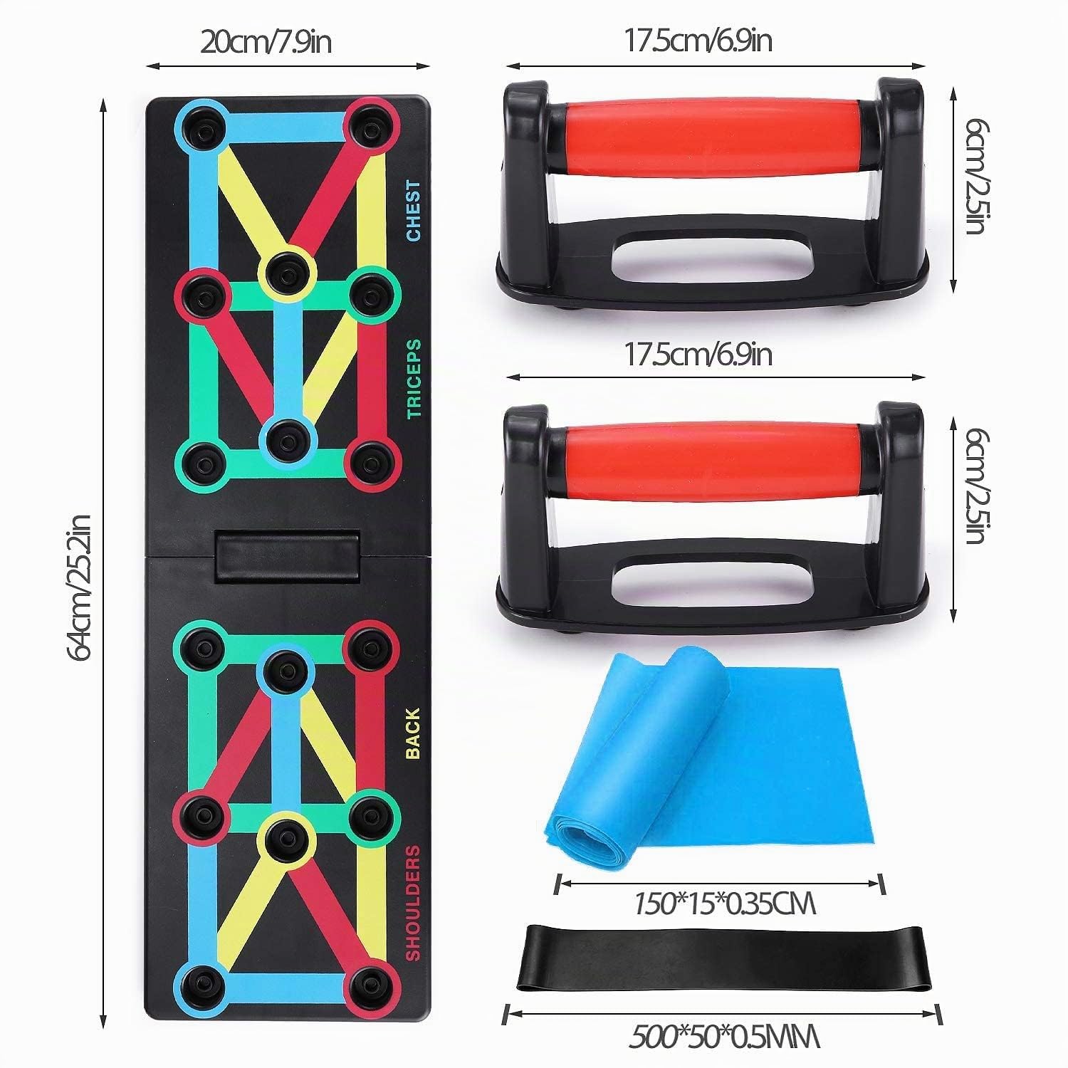 TOMSHOO Push Up Board, 14 in 1 Press Up Board Pieghevole Portatile con Maniglia Push Up e Fascia Elastica, Attrezzatura per Allenamento Muscolare Multifunzionale per Palestra, Casa, Allenamento