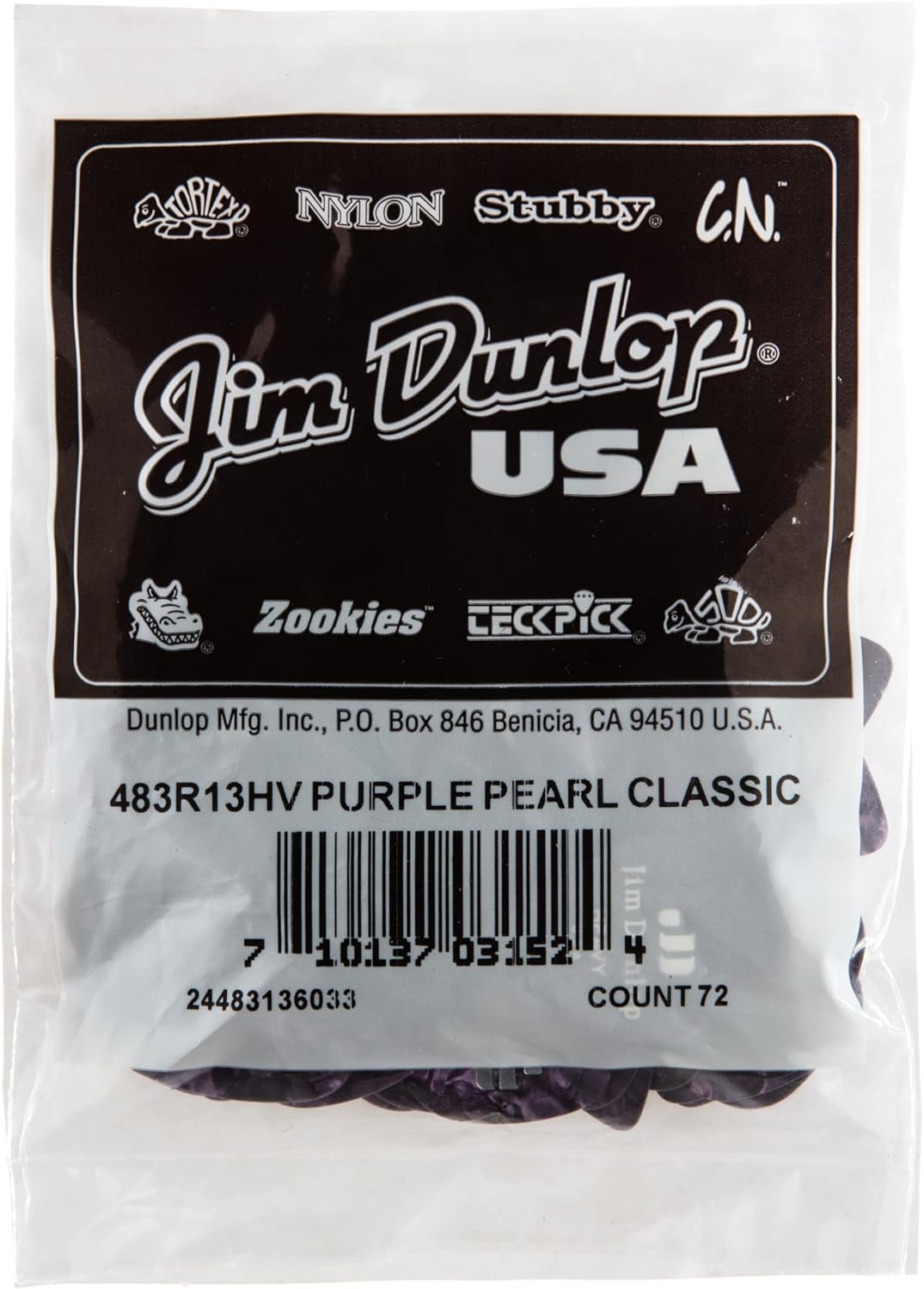 Jim Dunlop Celluloid Purple Pearloid Pick Heavy - 72 Pack
