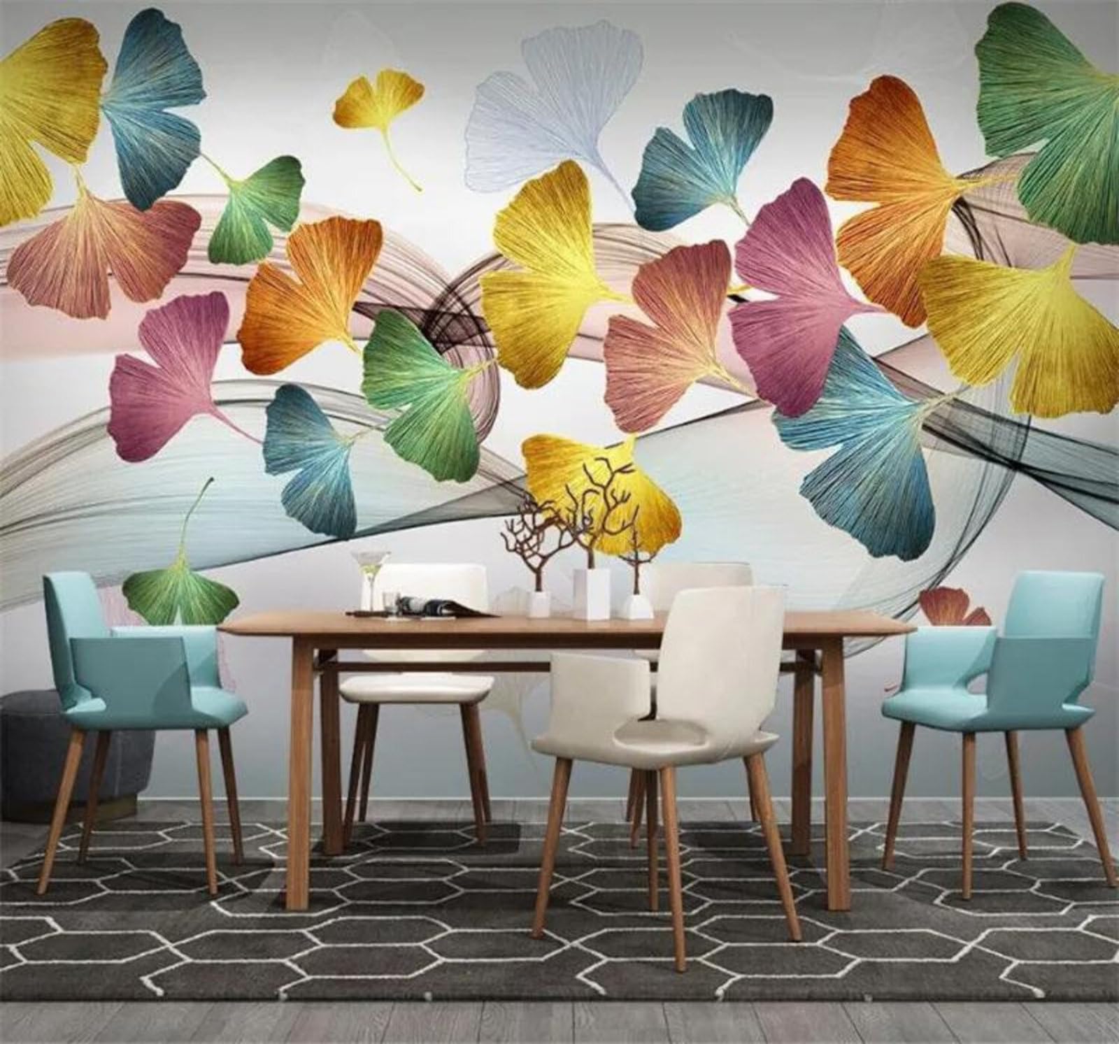 Tzxztt 430Cm×300Cm(B×H) Fresh Minimalist Hand Drawn Ginkgo Leaves Abstract Modern 3D Wallpaper Premium Textured Silk Neutral Tones Material Ideal For Living Room Bedroom-430Cm×300Cm