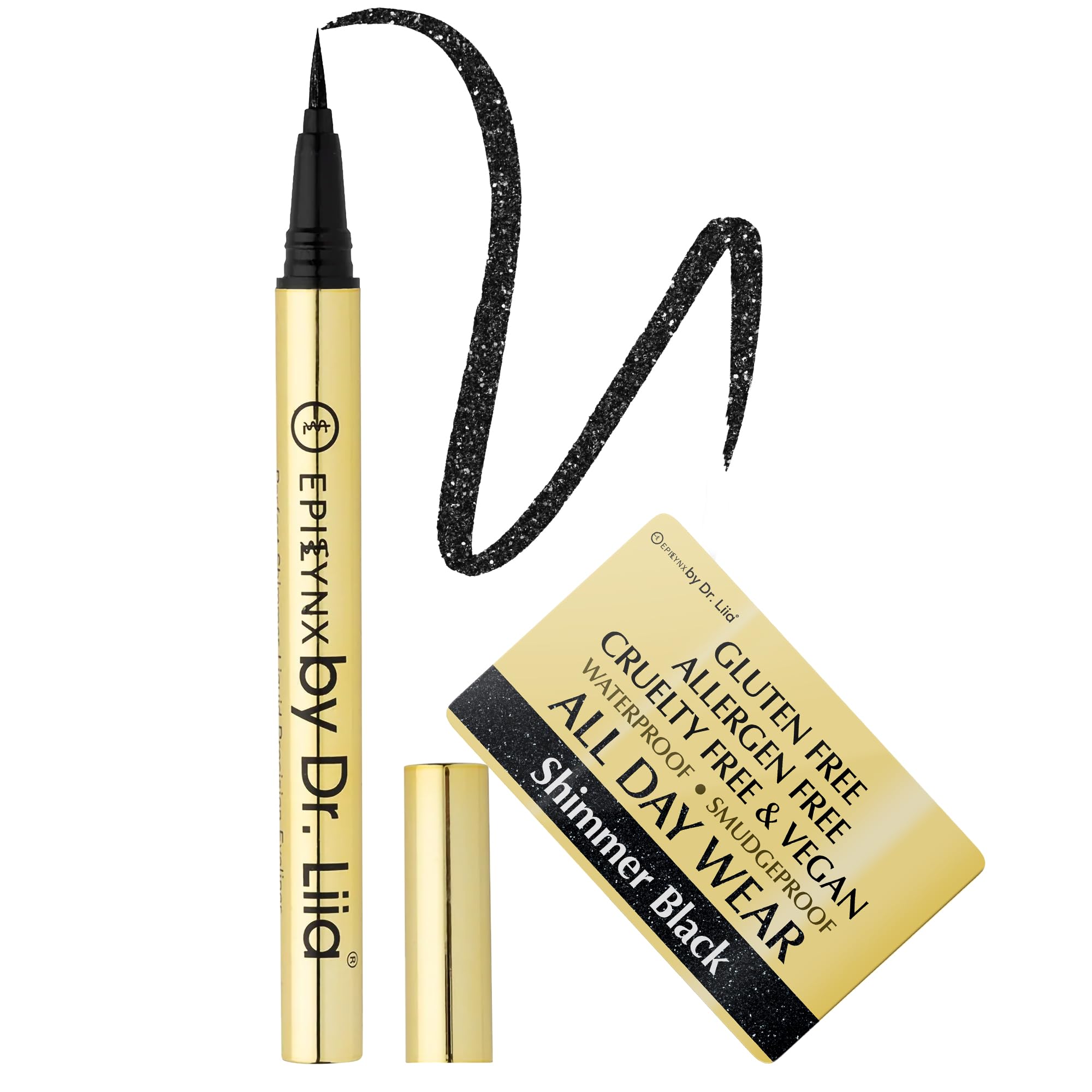 EPILYNX Liquid Eyeliner - Hypoallergenic Eyeliner with Fine Brush Tip, Long-Lasting Waterproof Eye Liner - Cruelty-Free, Vegan, Hypoallergenic, Gluten-Free, Smooth Liquid Eye Liner, Shimmer Black 2mL