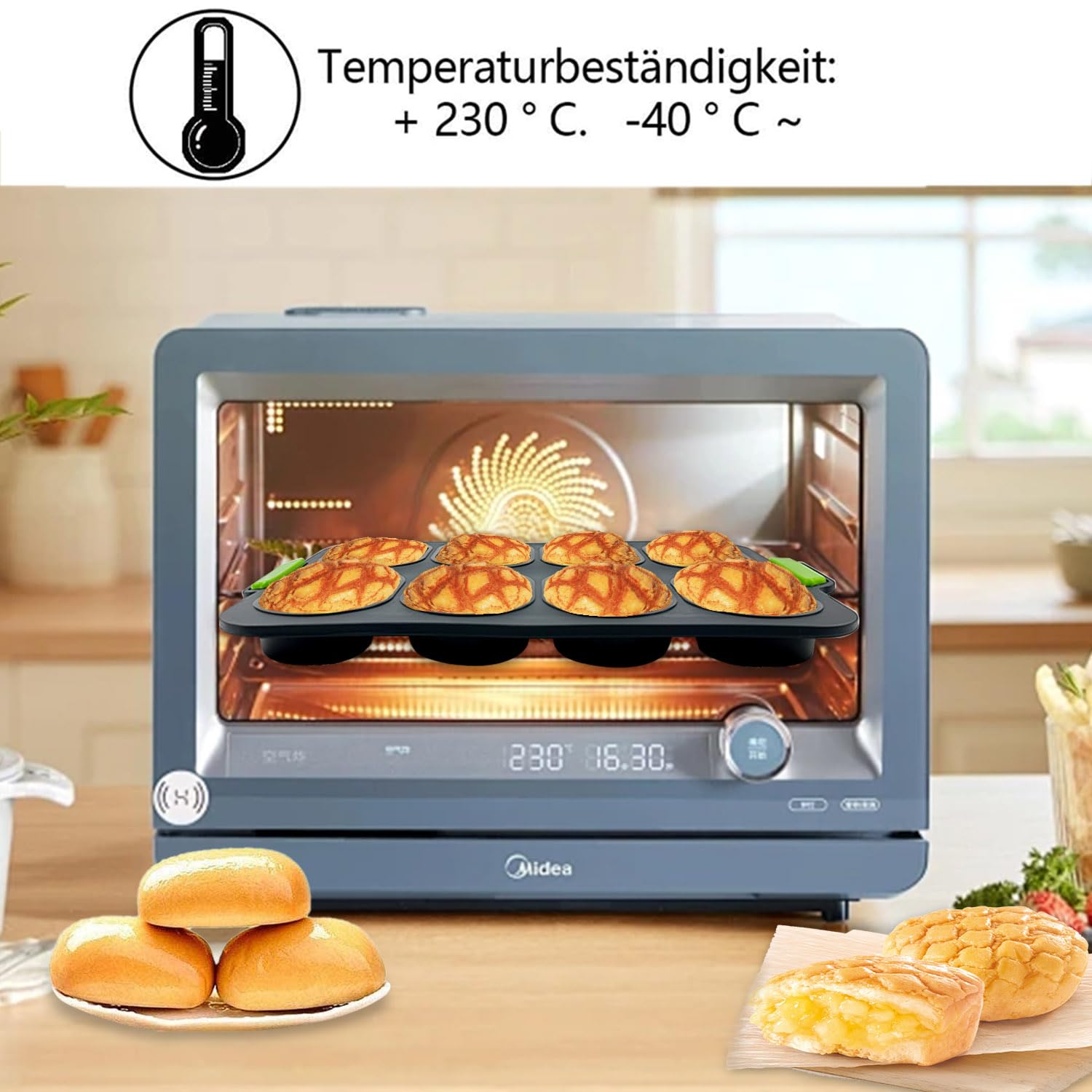 Mini bagietka do pieczenia bułek, forma do pieczenia bułek, nieprzywierająca, silikonowa forma do bagietek, tacka na chrupnięcie chleba, 8 sztuk (ciemnoszara)