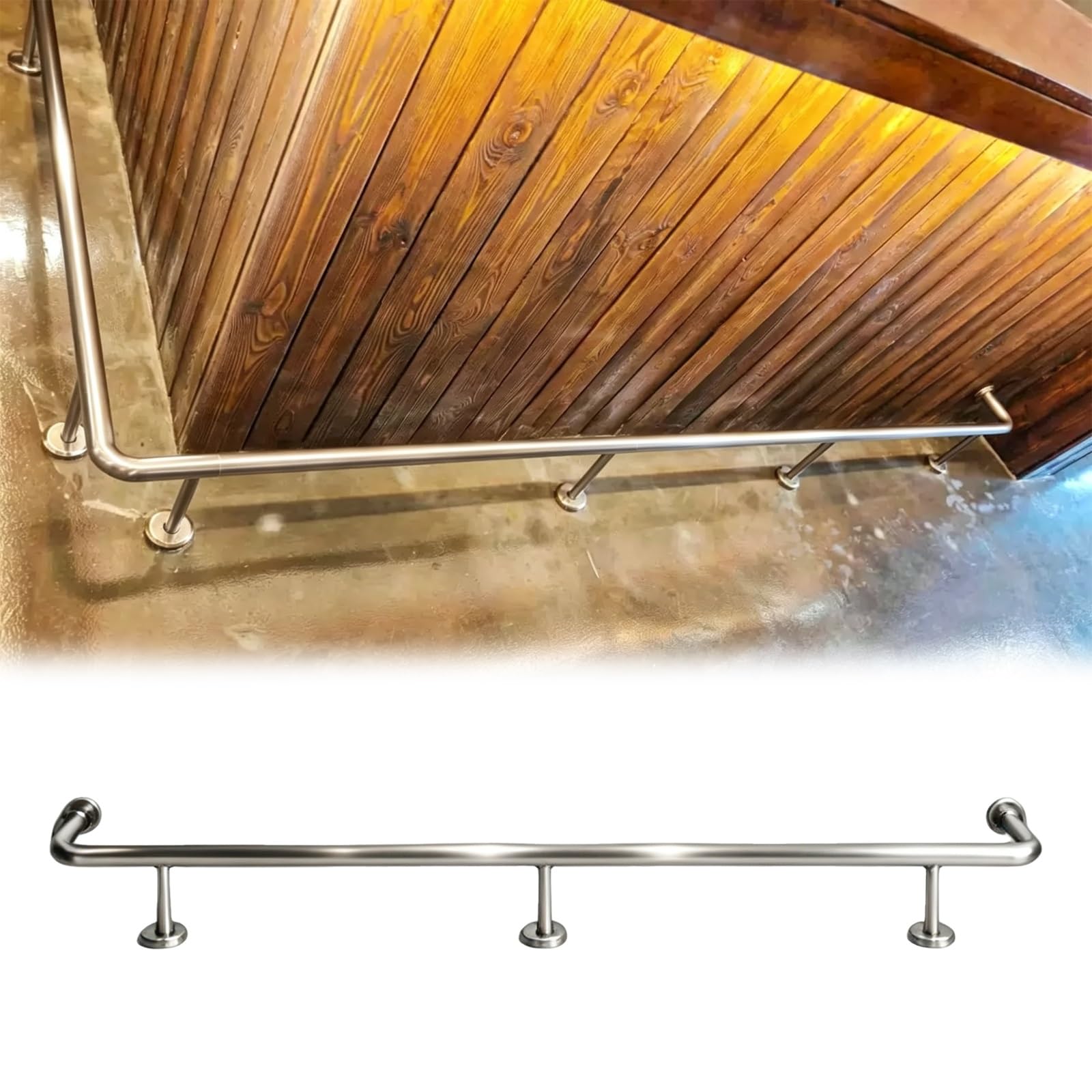 ZJKXJH Bar Foot Rest Rail with Floor Supports, Heavy Duty Foot Rail Kit for Kitchen Island, Home Bar, Restaurant Counter And Cafe Seating(Silver,6.0ft)