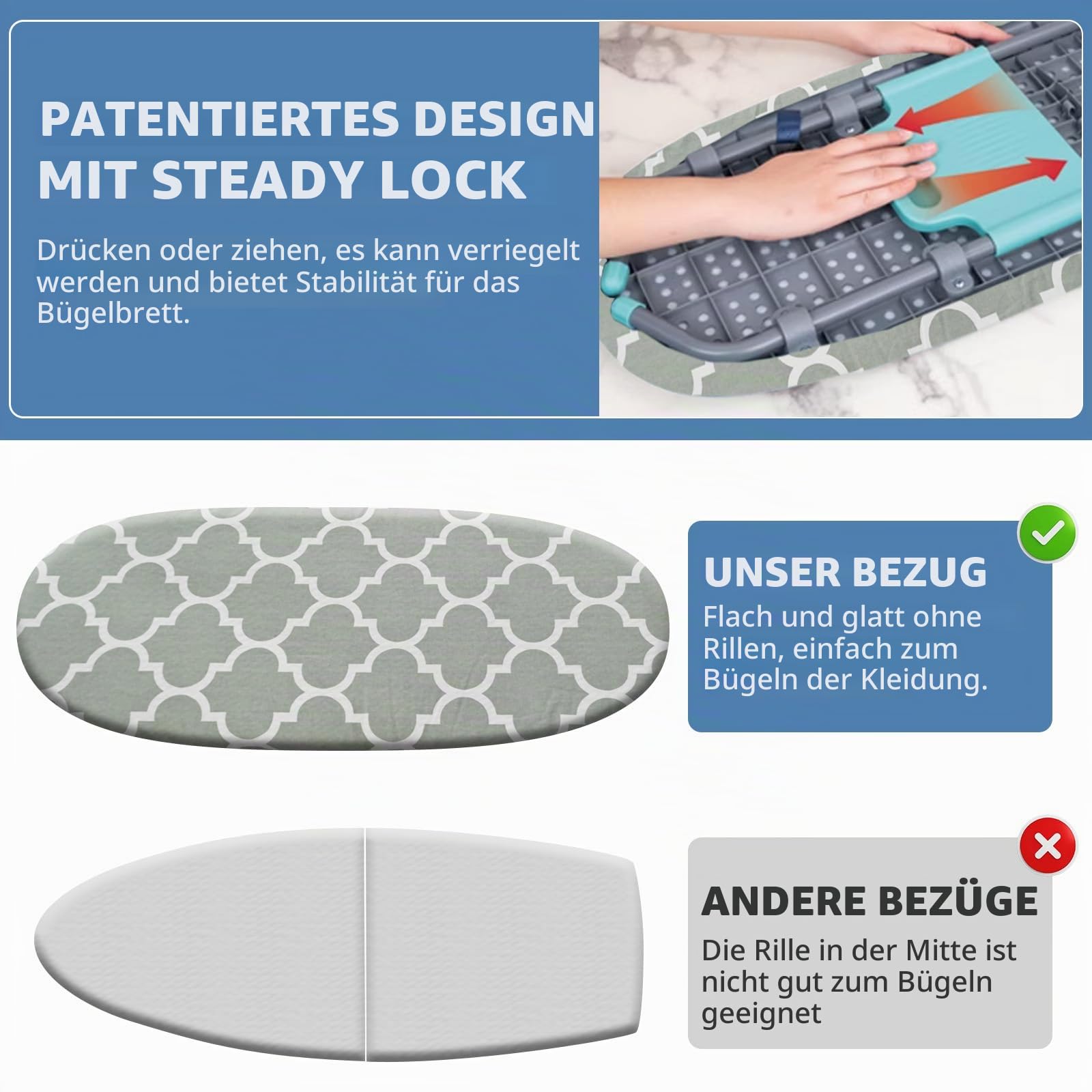 Bügelbrett klappbar -Tischbügelbrett 81cm x 31cm, Leicht und Stabil, Mit Hochtemperaturbeständiger Abdeckung und Rutschfesten Füßen, Platzspares Design für Effizientes Bügelnnde (Grey)