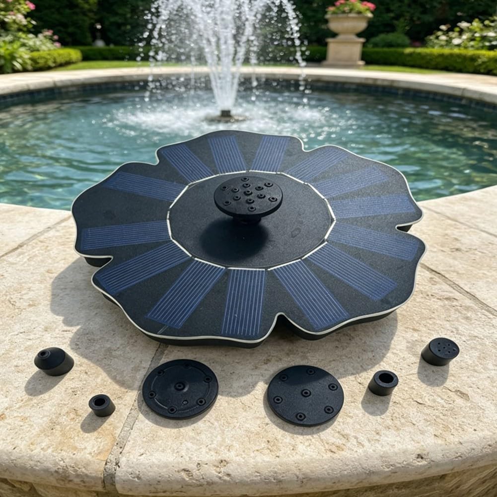 Floating Solar Fountain With 800MA for battery And 7 Spray Nozzle Options For Use In Outdoor Water Features Including Ponds Bird Baths And Pools(A)