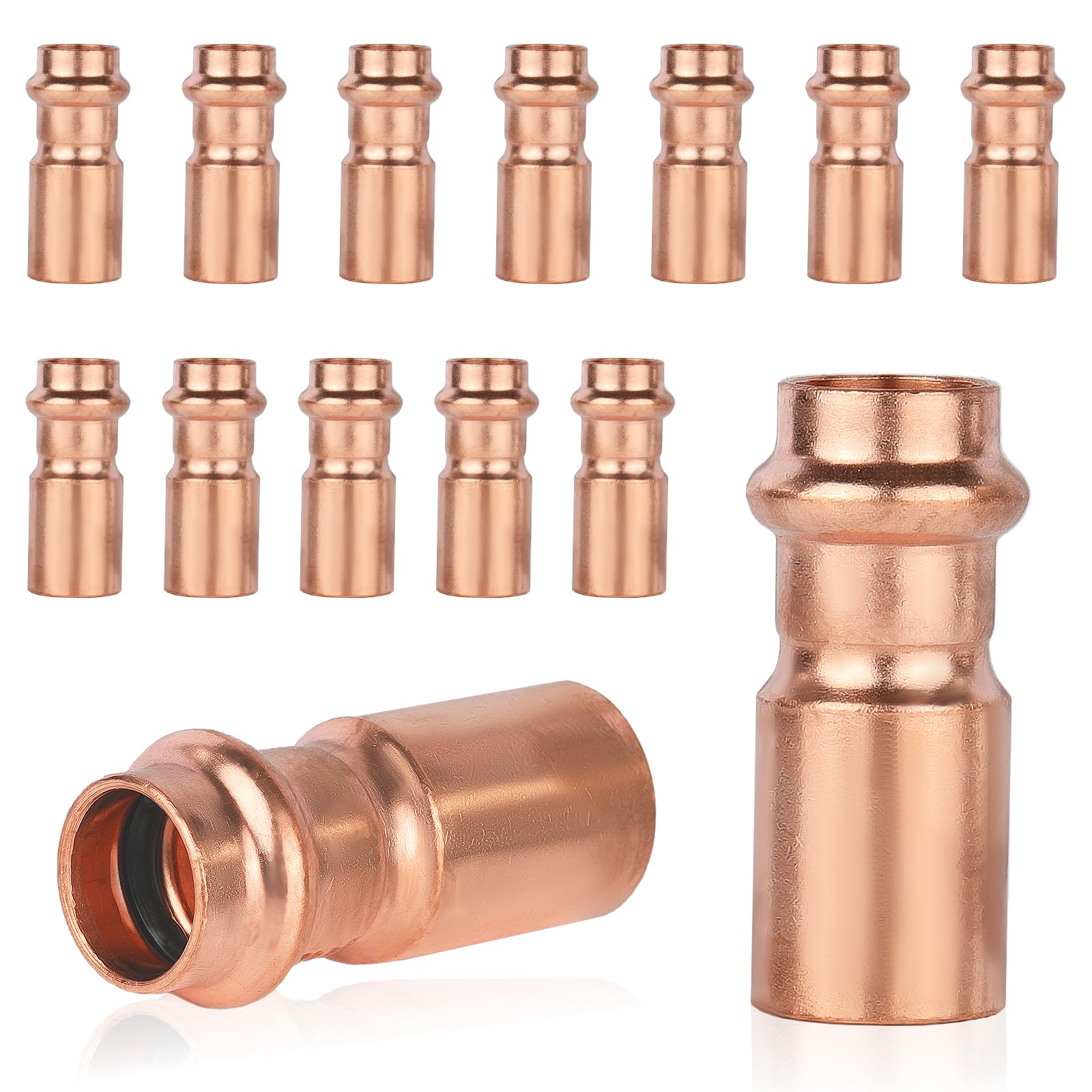 Paquete de 20 racores de buje de cobre GUOFIS, acoplamiento reductor de 3/4" x 1/2", acoplador de cobre LF para fontanería residencial y comercial (3/4"FTG x 1/2" de ajuste a presión) (PRESS031-20Pa
