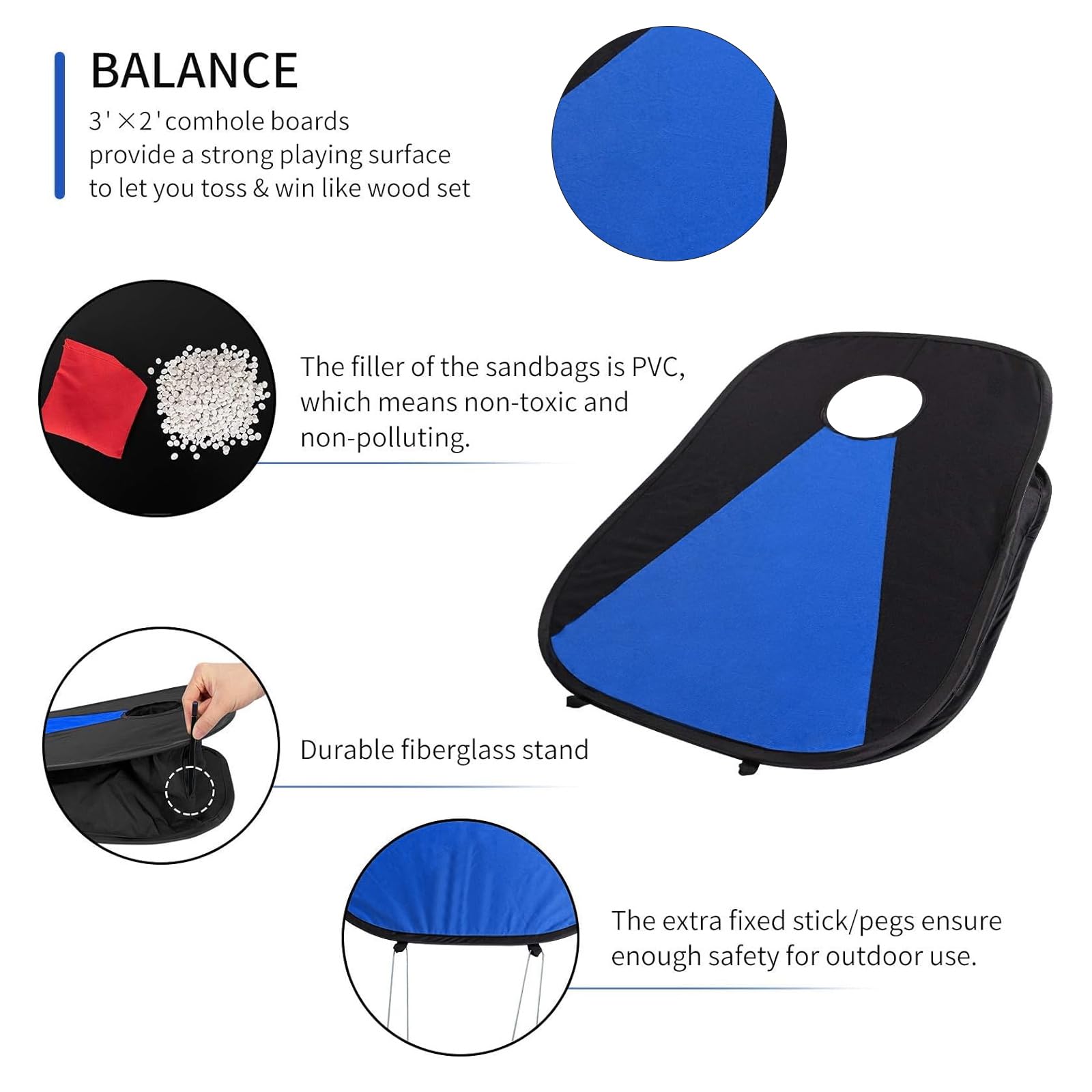 Portable Cornhole Set PVC Framed Corn Holes Outdoor Game Set with 2 Cornhole Boards, 8 Cornhole Bean Bags and Carrying Case, Camping Games Indoor Outdoor for Adults, Travel Camping Accessory view 2