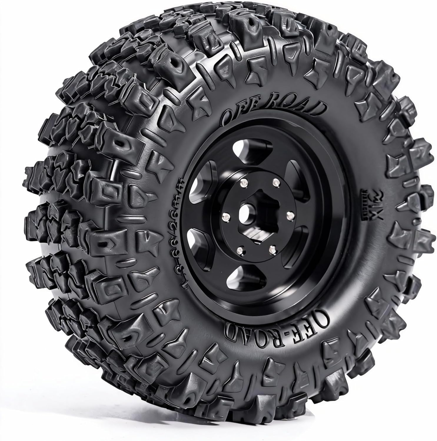 1.3” Aluminum Beadlock Wheels & Mud Terrain Tires Set for 1/18 1/24, -7.6mm Offset RC Crawler Car Fits TRX4M, Axial SCX24 AX24, Redcat Ascent-18, FCX24, 66 x 26mm, Pre-Assembled, 4 pcs Black