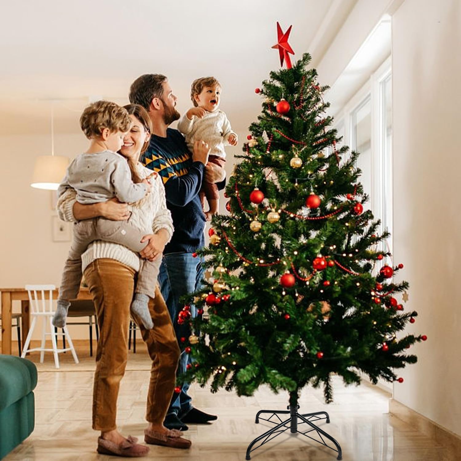 SULOLI Base per Albero di Natale,40 cm,Supporto Verde per Albero in Metallo,Foro Diametro 22mm,Supporto Gomma per Decorazioni Natalizie