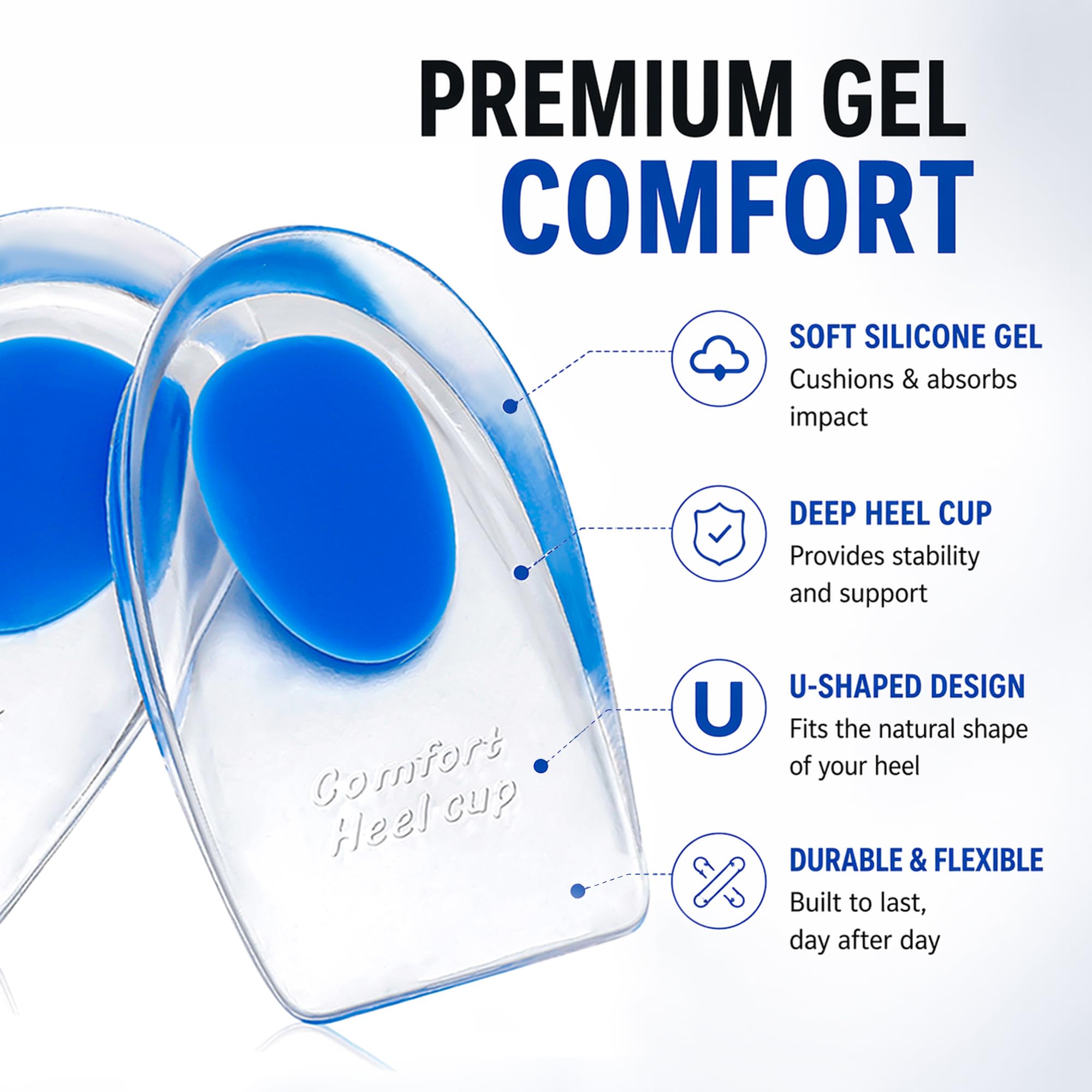 Almohadillas de gel de silicona para talón, 2 pares de talones para tendinitis de Aquiles, fascitis plantar, espolón de talón, alivio del dolor de talón, pequeño/mediano