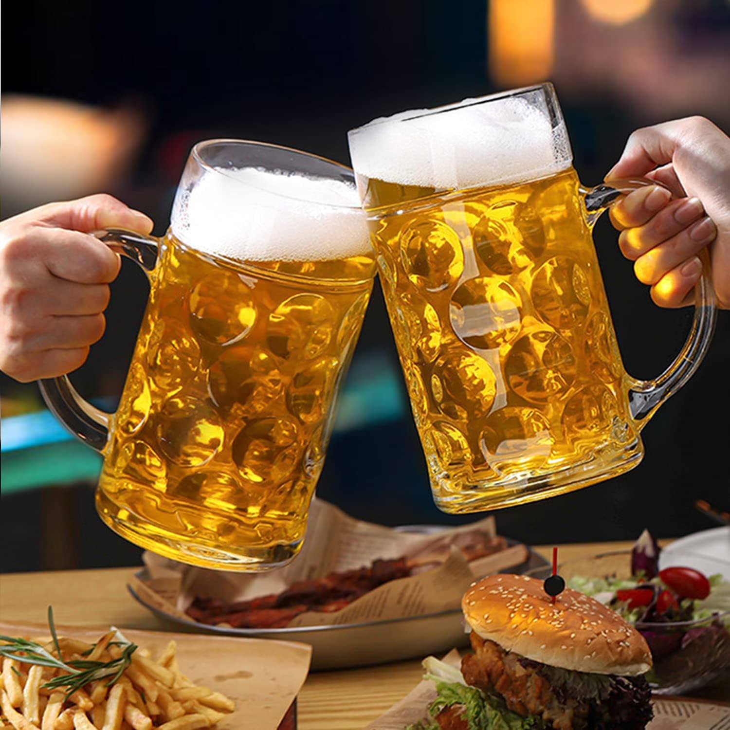 Glass Beer Stein Mugs Jumbo Mugs,German Beer Mug With Handle 1.2Liter,Big Freezable Glass Mug 40oz,Extra Large German Beer Glasses BPA Free,Dishwasher Safe 2 Pack