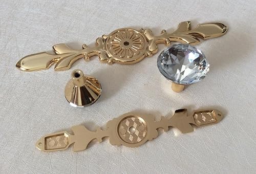 Miniatura 7 de Tiradores dorados de cristal para cajones, pomo de cristal transparente, tiradores decorativos para cajones (perilla pequeña con placa trasera)