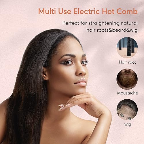 Miniatura 5 de Terviiix Peine caliente eléctrico para pelucas de encaje frontal, peines de presión para cabello de mujeres negras, peine alisador antiquemaduras