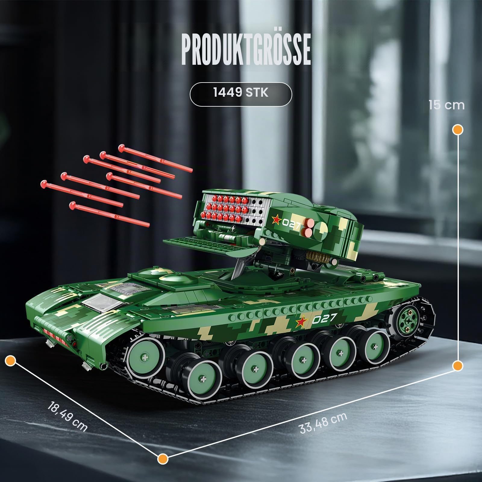 Reobrix Raketenpanzer Bausteine für Erwachsene, Militär Panzer Modell mit Fernbedienung 55027, STEM Bauspielzeug Set für Erwachsene und Jugendliche ab 14 Jahren
