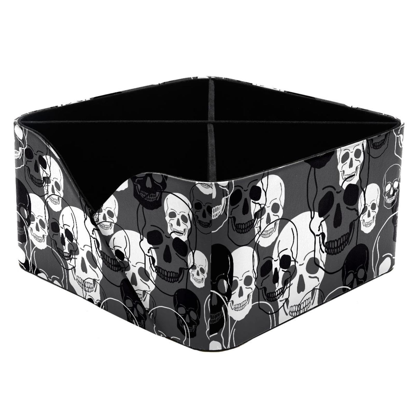 KengjuTesu Horror Skulls White Black Pattern Desktop Organizer Pen Holder, Rectangular Pencil Cup for Office, Study and Makeup Stations