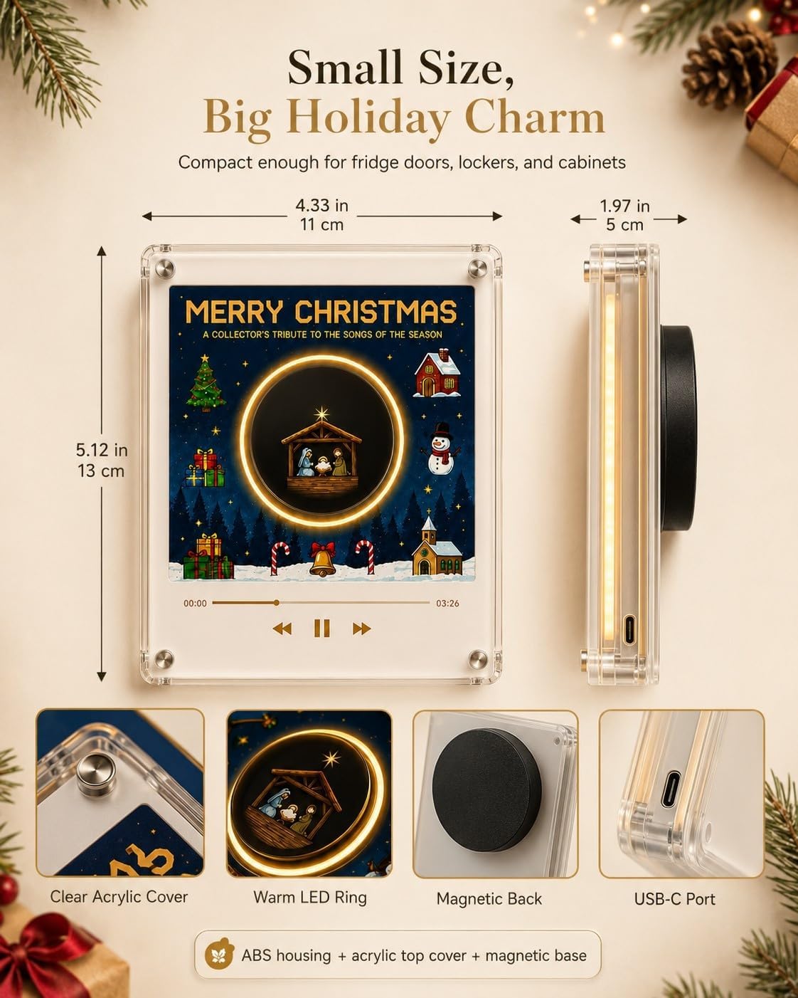 Weihnachts Retro Magnet Mini Vinyl Player Kühlschrank Mit 9 NFC-Discs (B)