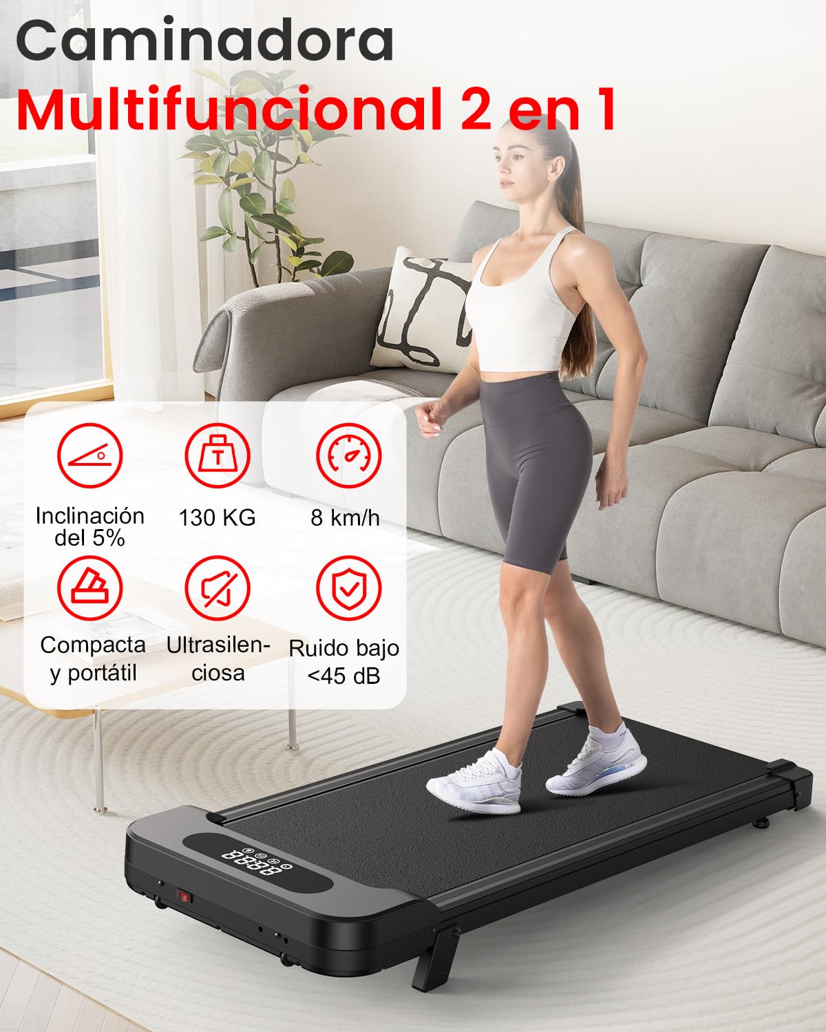 HomeFitnessCode Tapis de Course Électrique Pliant Walking Pad 8 km/h, 2.5HP, Large Surface 40cm, Télécommande et Écran LCD - Cadre Renforcé, Capacité de 265 LB - pour Maison et Bureau (Noire)