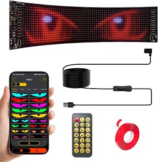 Programmable Scrolling LED Sign for Advertising & DIY Use, 23"x5" Devil Eyes Light for Cars,5V LED Car Sign for Business Shop Bar Party Festival Home Decor,App & Remote Control