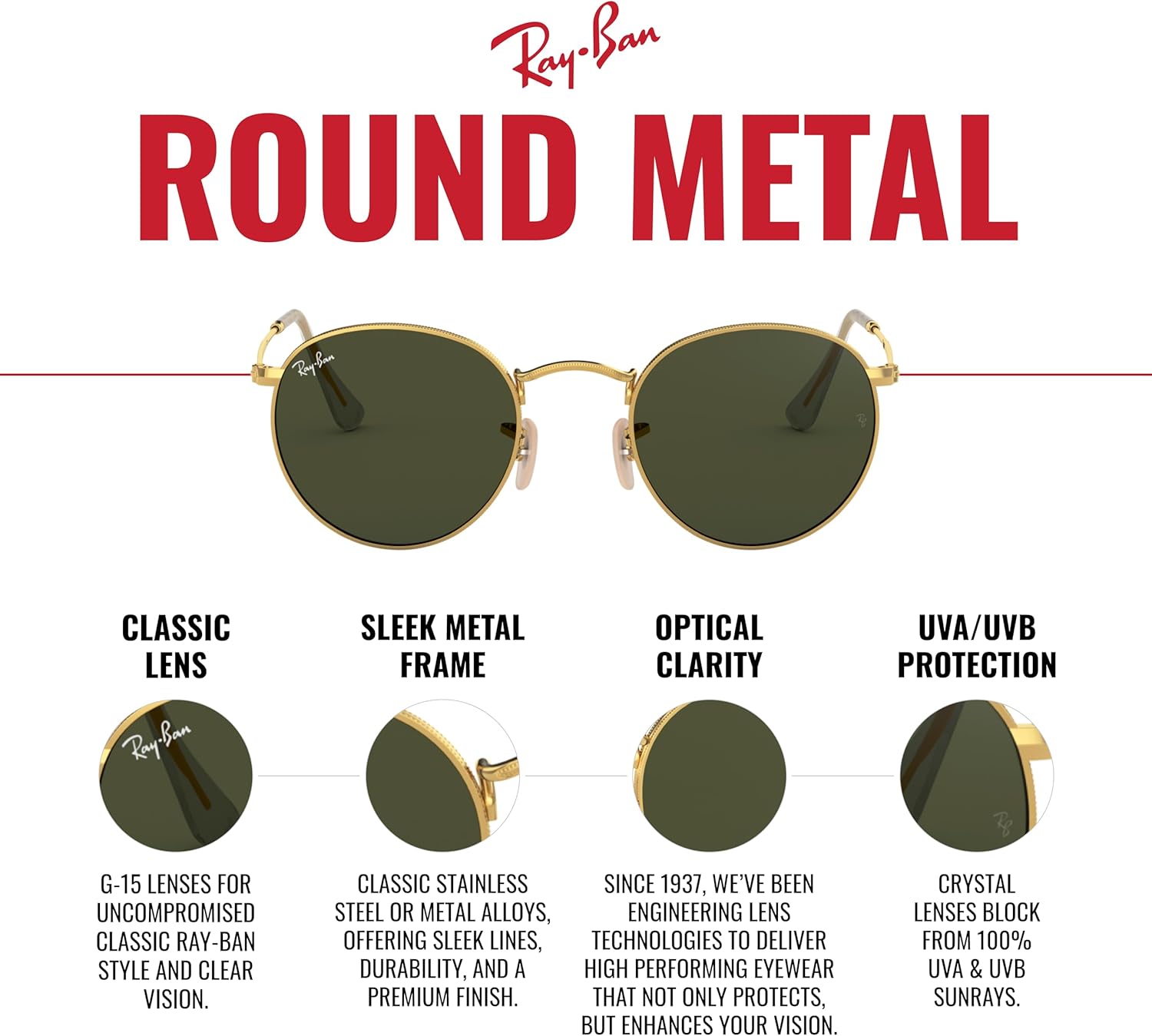 Ray-Ban Unisex Rb3447 Round Metal Round Sunglasses - Image 4