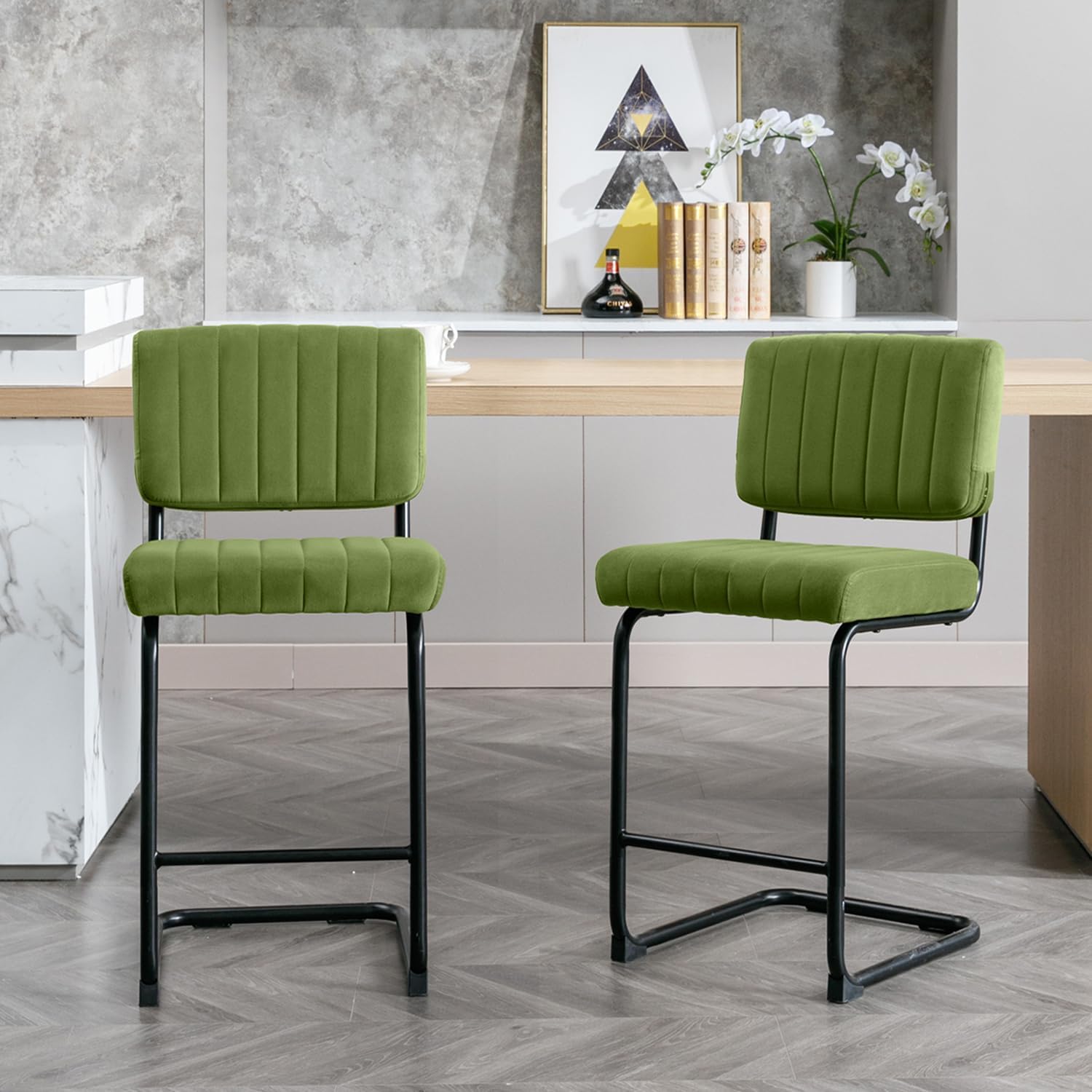 Aimerive Bar Stools Set of 2, Upholstered Tufted Bar Chairs