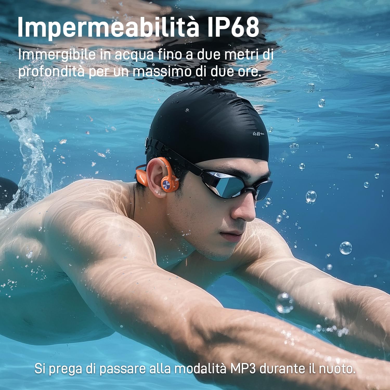 Cuffie da conduzione Ossea IP68 impermeabili per nuoto, Bluetooth 5.4 e lettore MP3 con memoria 32 GB, design open ear confortevole per nuoto, corsa e sport