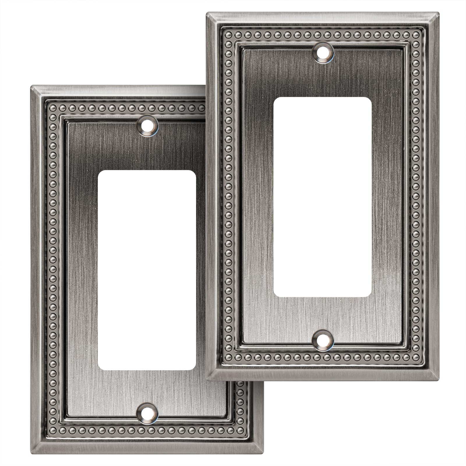 Henne Bery Sunken Pearls Heavy Duty Decorative Wall Plate Switch Plate Outlet Cover (Single Decorator, 2 Pack, Heirloom Silver)