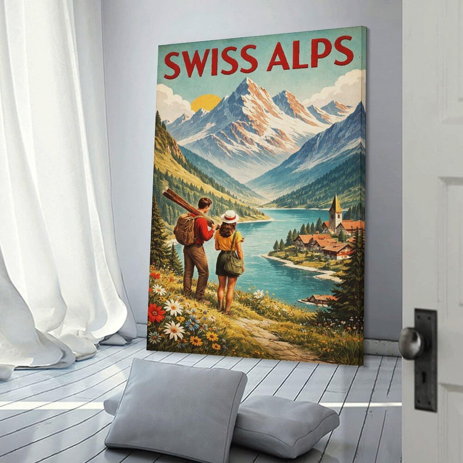 Junmoney Swiss Alps Vintage Travel Wall Art Print 08x12inch(20x30cm), for Corridors, Hallways Or Apartment Entries, Wall Decor to Refresh Empty Corners