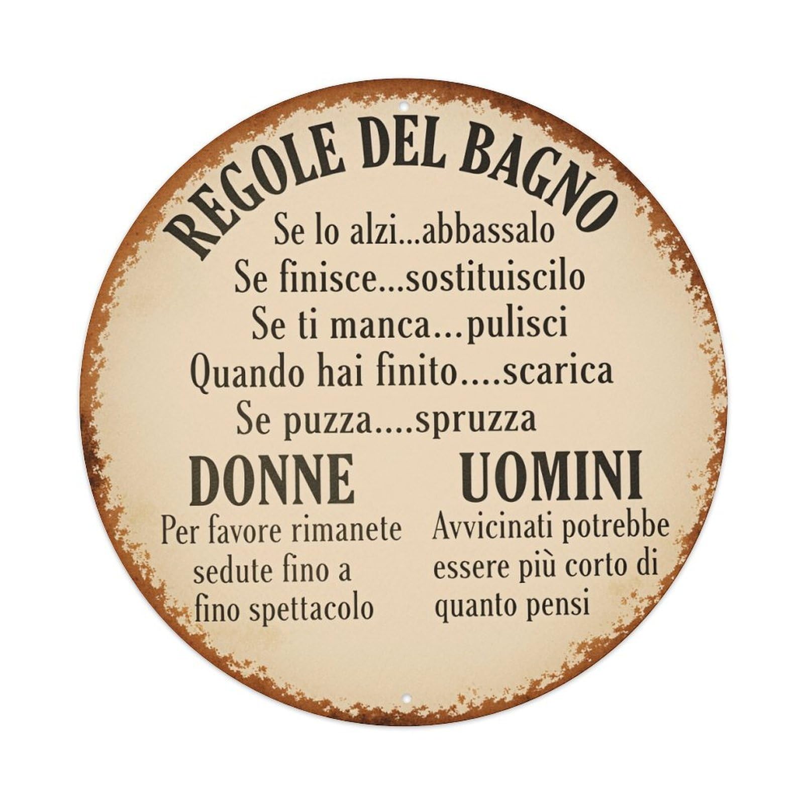 Wmlzdnwr Vintage Humorous Bathroom Rules Round Tin Sign,Retro Wall Art,Metal Poster For Home, Bar, Garage, Cafe, Rustic Indoor & Outdoor Decor, 8X8 Inches