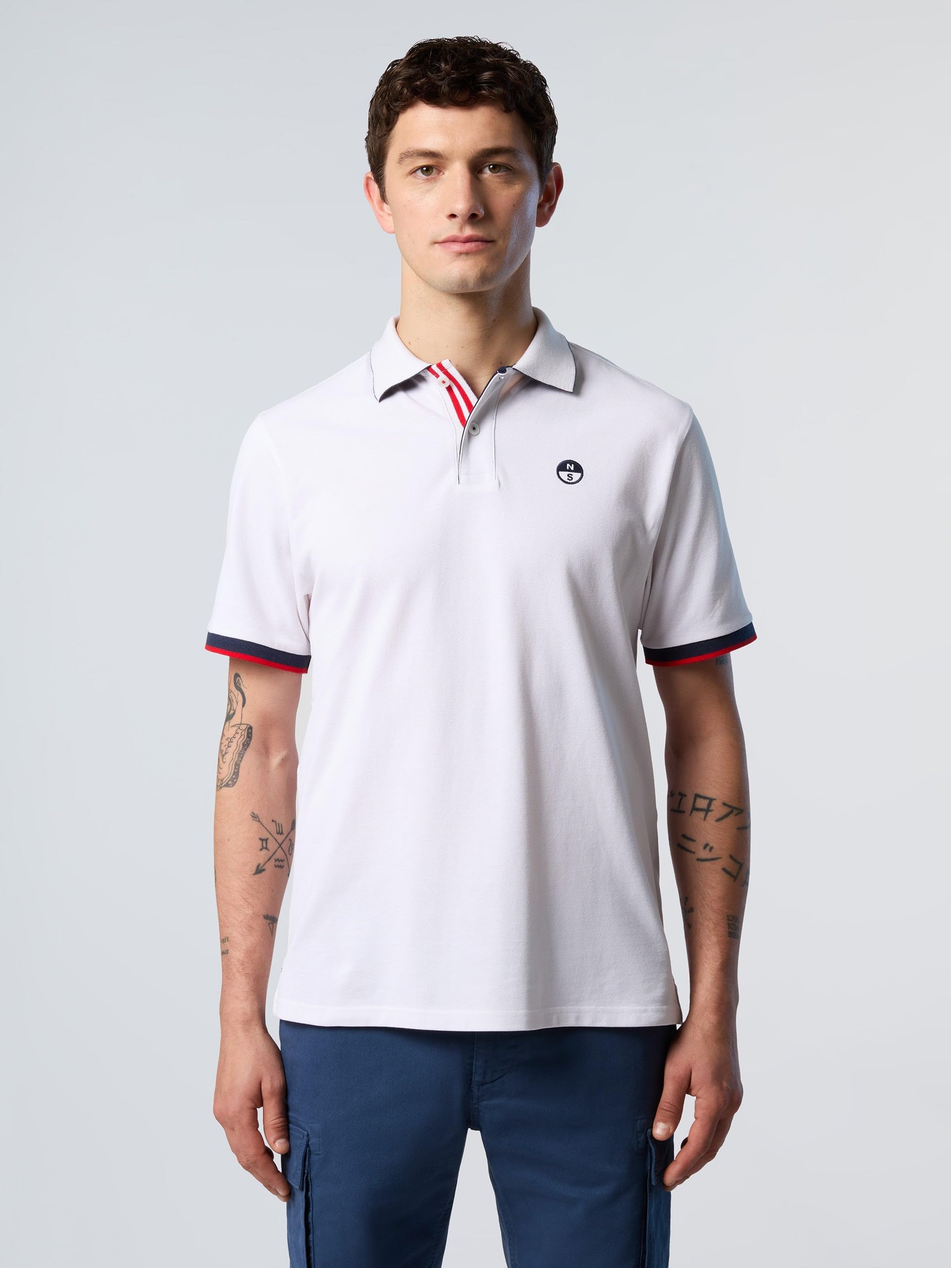NORTH SAILS Polo Uomo in piqué di Cotone Organico con Motivo a Righe