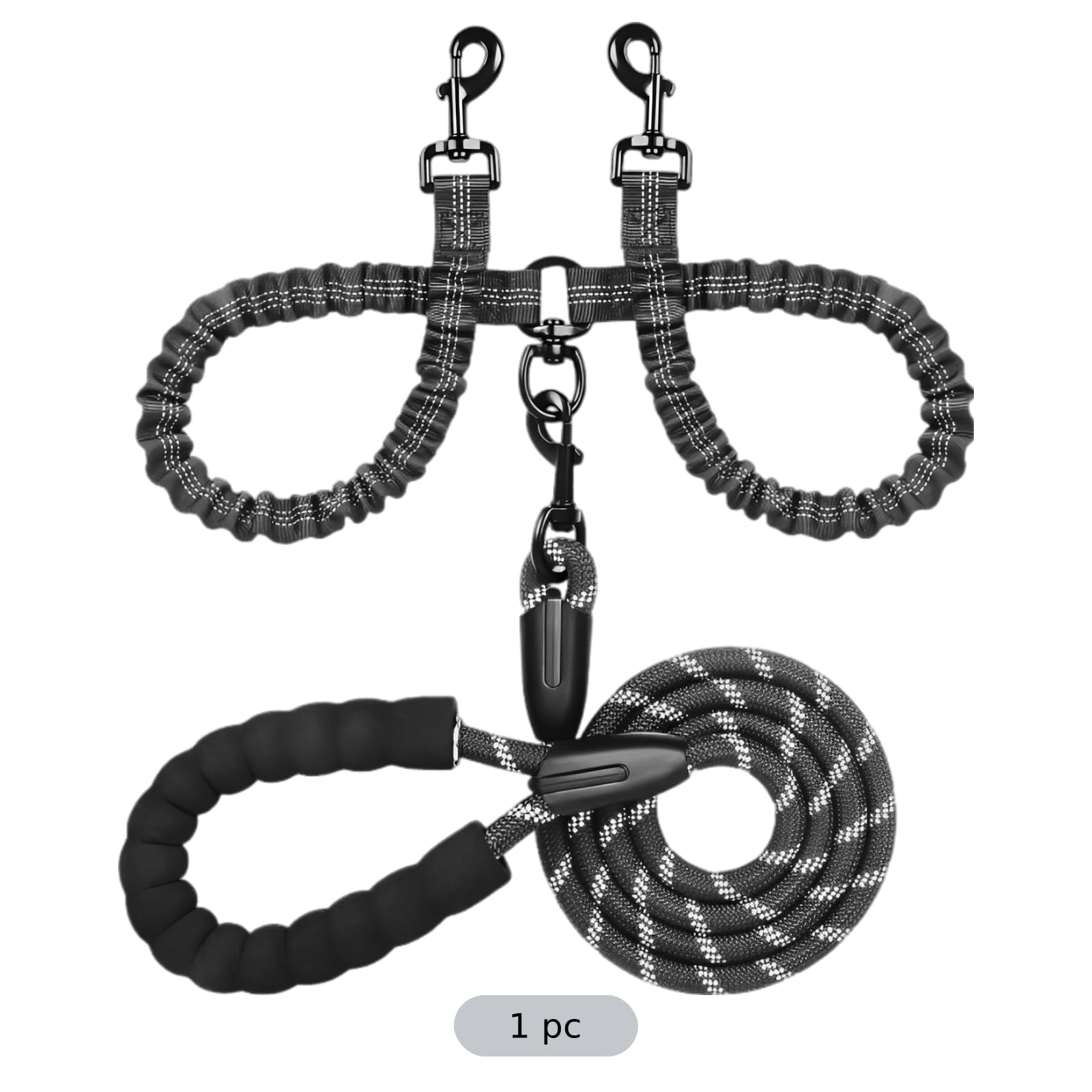 Leash for 2 Dogs, Rope Dog Leash, 150 cm, Padded Handle, Strong Climbing Rope, 1.27 cm Thick, Reflective Leash for Large Dogs up to 68 kg