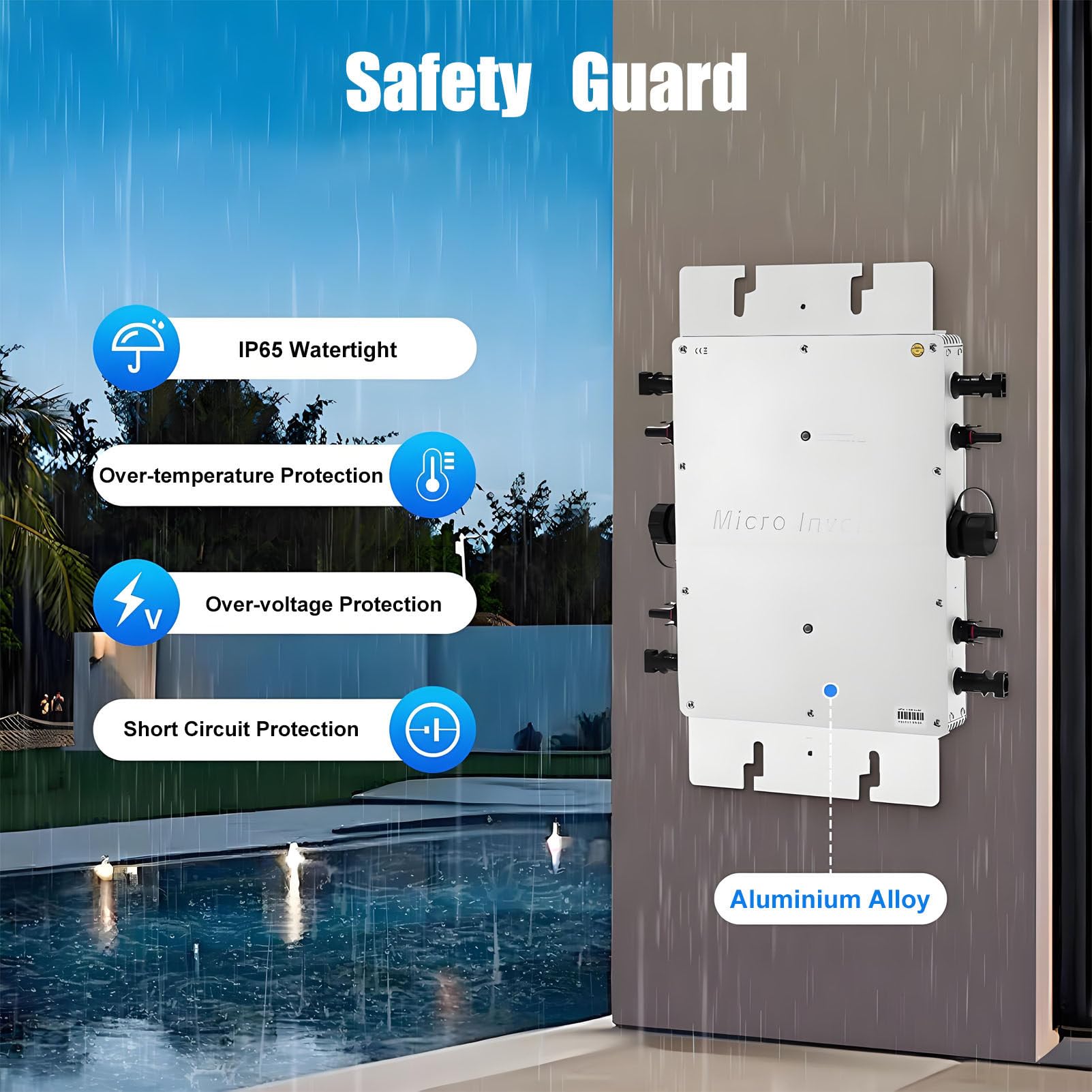 Inversor de Onda sinusoidal Pura Impermeable IP65, microinversor de conexión a Red Solar para Zonas residenciales, comerciales, centrales eléctricas y escuelas. 1200W