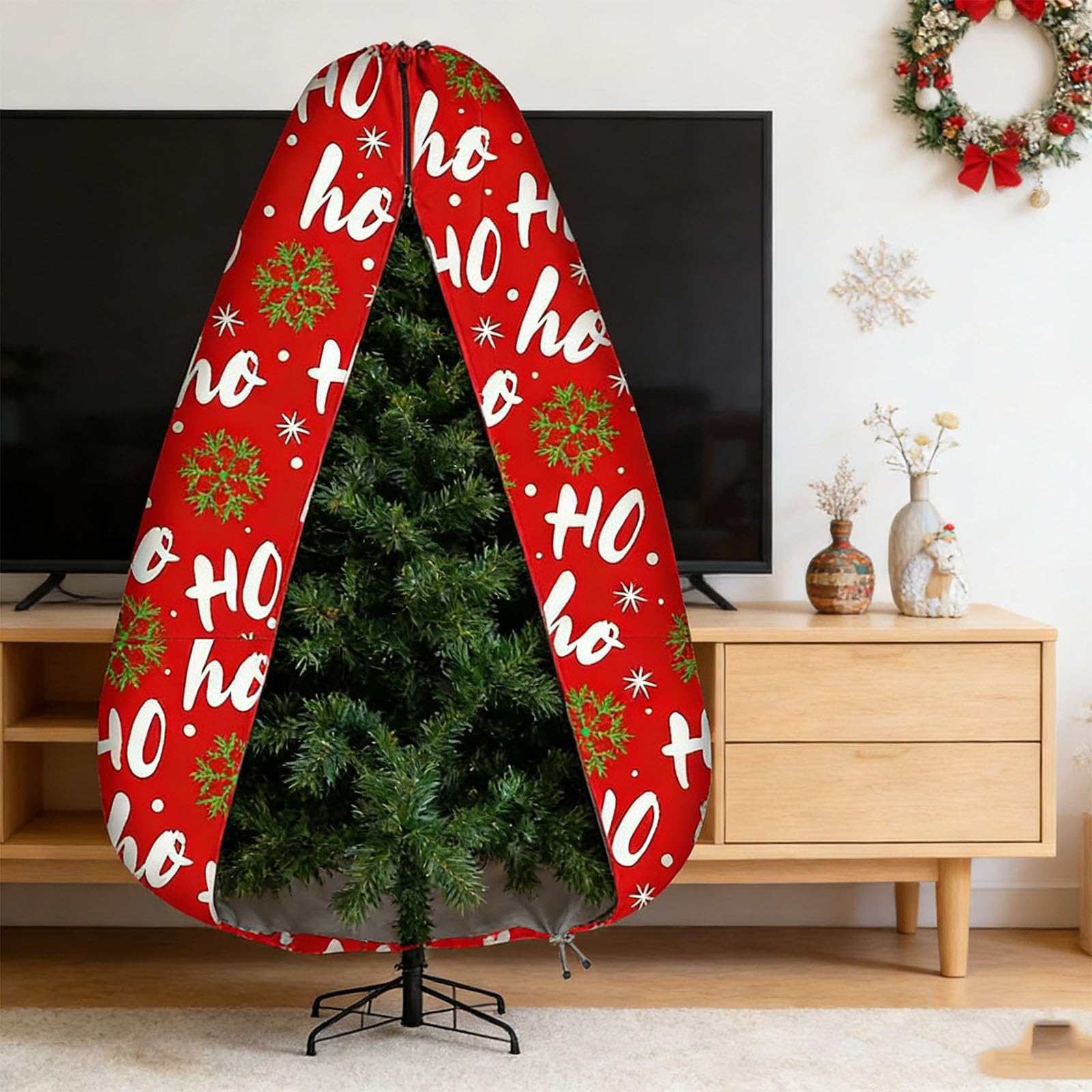 Borsa salvaspazio per albero di Natale dal design verticale realizzata in resistente tessuto Oxford resistente all'acqua per case compatte resistente agli strappi