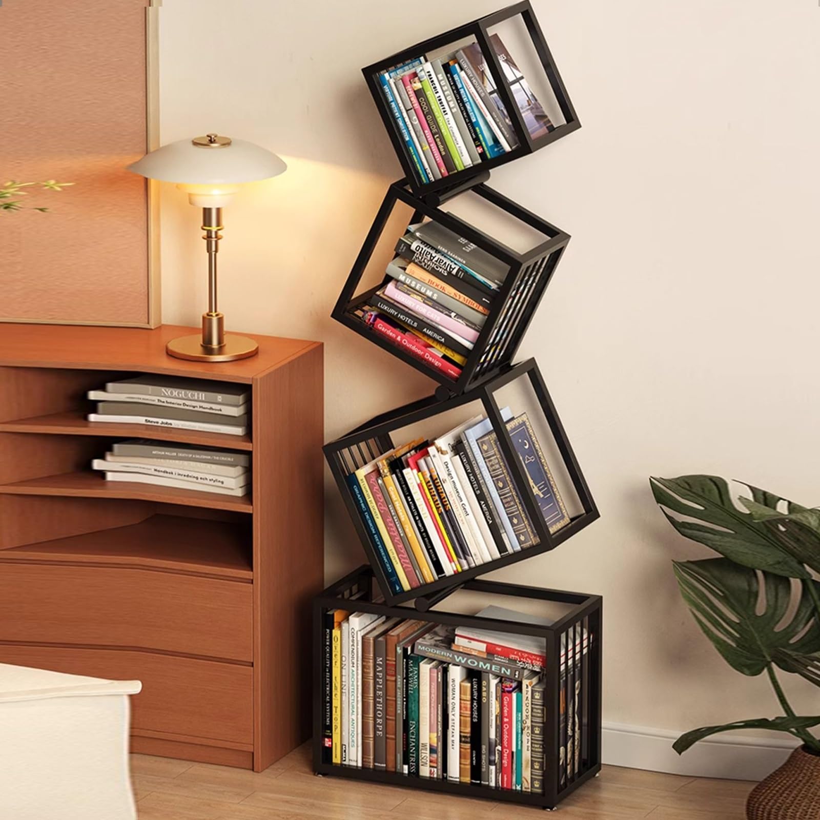 Book Shelf,Metal Tower for Small Spaces ， Modern Vertical Bookshelf, Multipurpose Corner Tall, Invisible Floating, Display for Home Office(55 * 25 * 156cm)