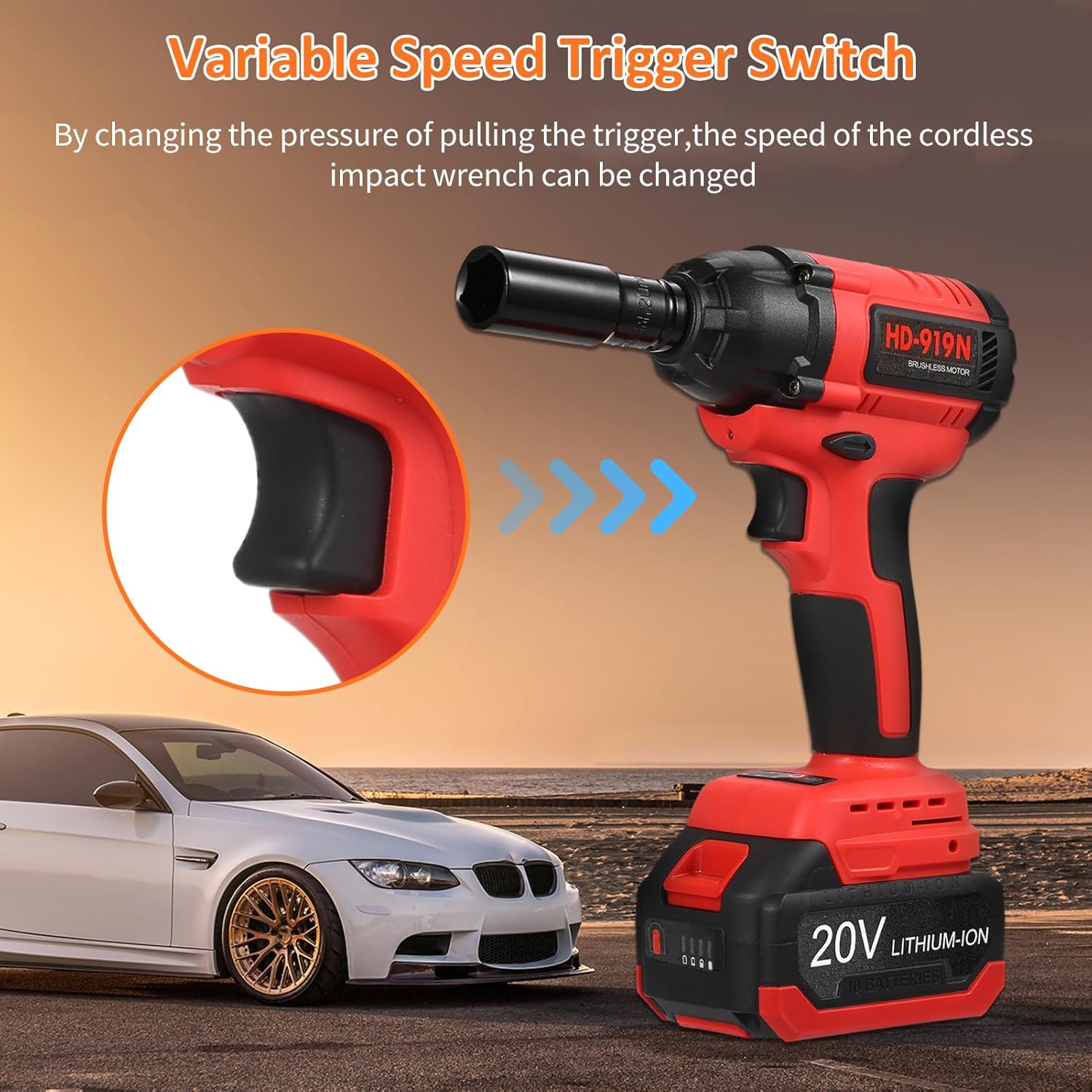 Brushless Cordless Impact Wrench Set, 1/2 inch, 320 ft-lbs / 430N.m Max Torque, Includes 3.0A Li-ion Battery and 8 Impact Sockets for Car Tires