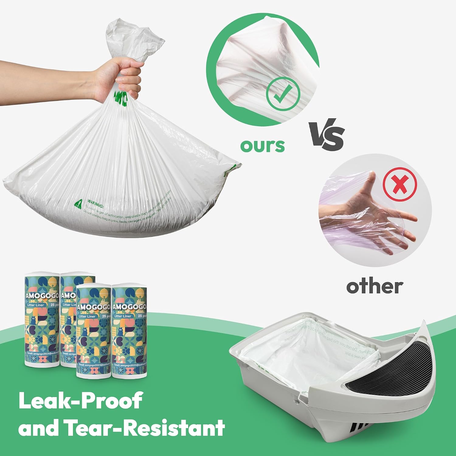 100 Pcs Waste Bags Liners, Compatible with Litter Robot 4/5/3, Leak-Proof Replacement Waste Bags, Heavy Duty Cat Litter Trash Bags, Waterproof Litter Bags, 26.4" x 21.9"