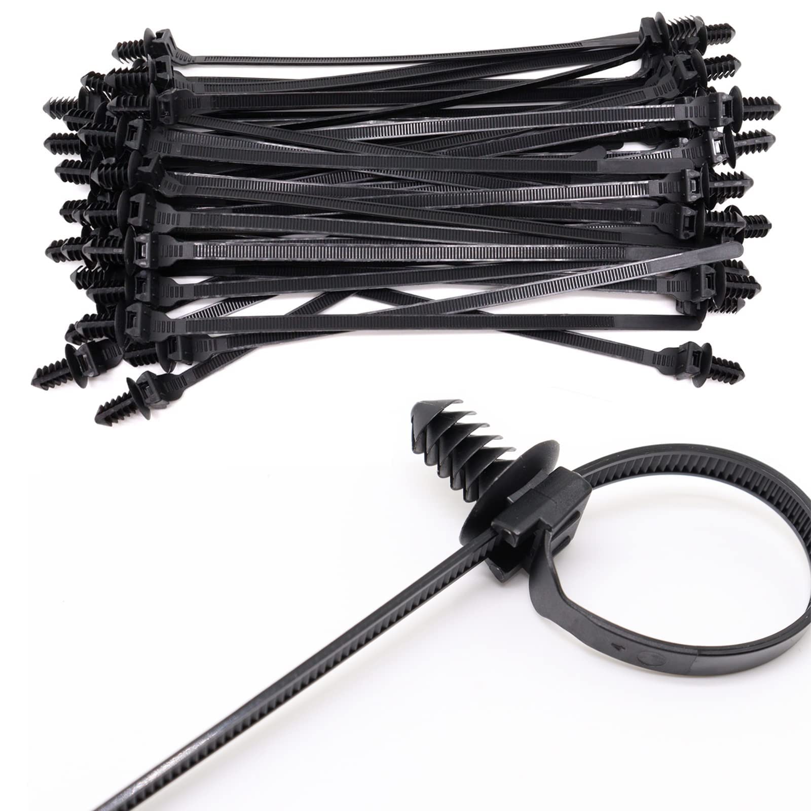 BENLIUDHNylon Push Mount Cable Zip Tie, 8.3" Heavy Duty Nylon Push Mount Self Locking Assortment for Indoor Wire Tying- Black 8.3x0.2inch 40 Pack