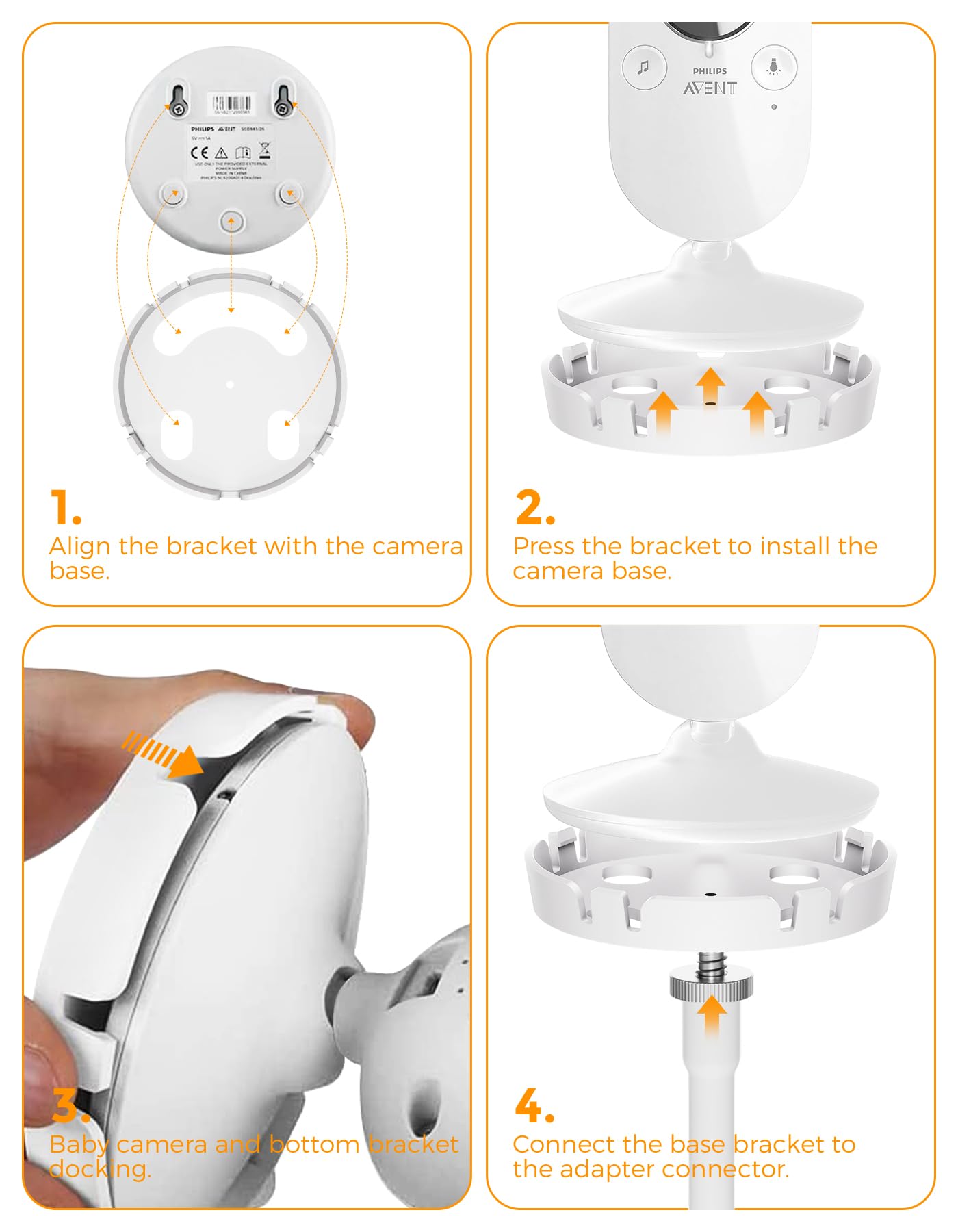 Uchwyt na monitor dla niemowląt Philips Avent SCD843/26, SCD833/26, SCD891/26, SCD891/26, SCD630/26, elastyczny uchwyt na klips do monitoringu niemowląt Philips Avent