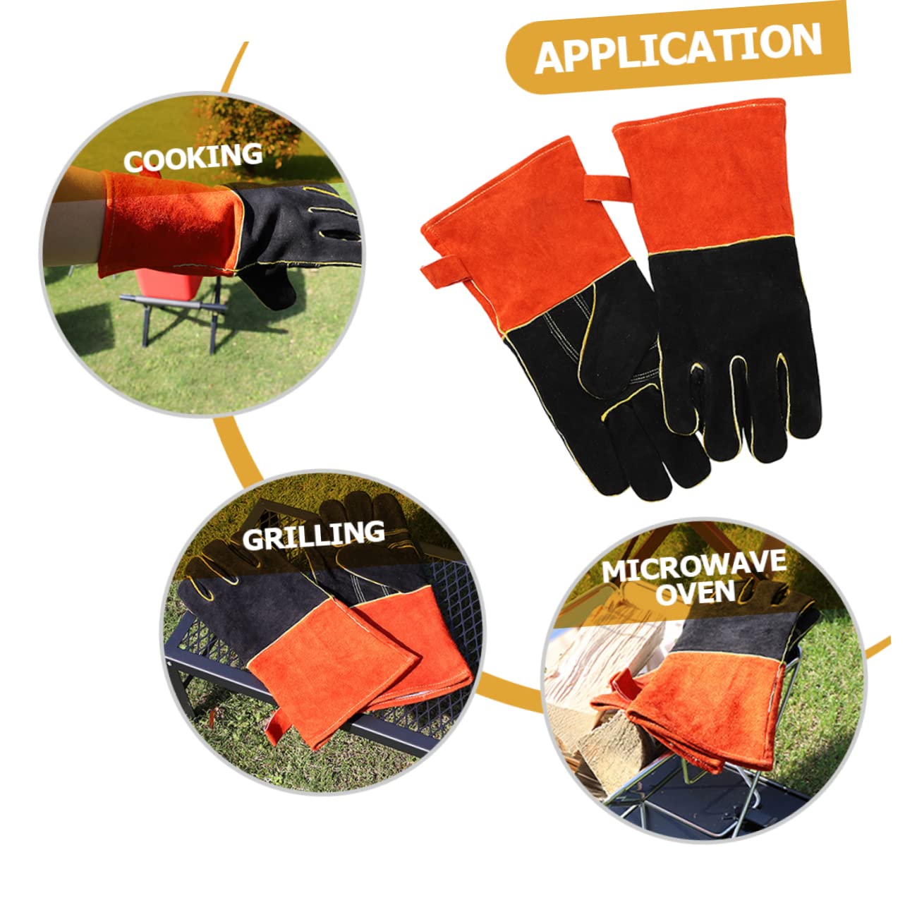 TOPBATHY Guanti e Protezione Termica in Cuoio Resistenti al Calore Design a Cinque Dita Antiscivolo per Barbecue e Cucina per Campeggio All'aperto