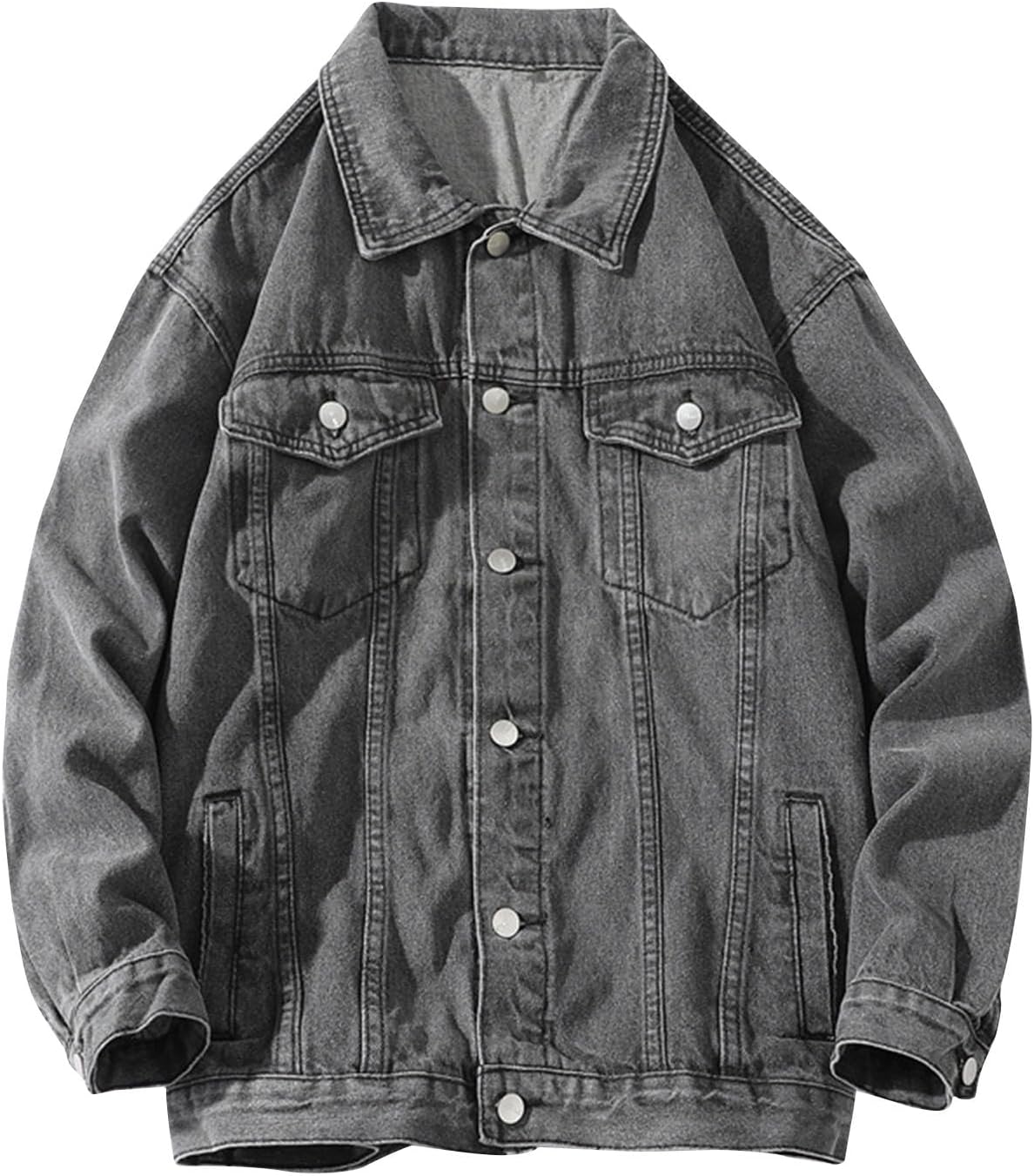 Cambkatl Men's Loose Denim Jackets, Casual Long Sleeve Button Down Lapel Collar Classic Trucker Outerwear with Pockets