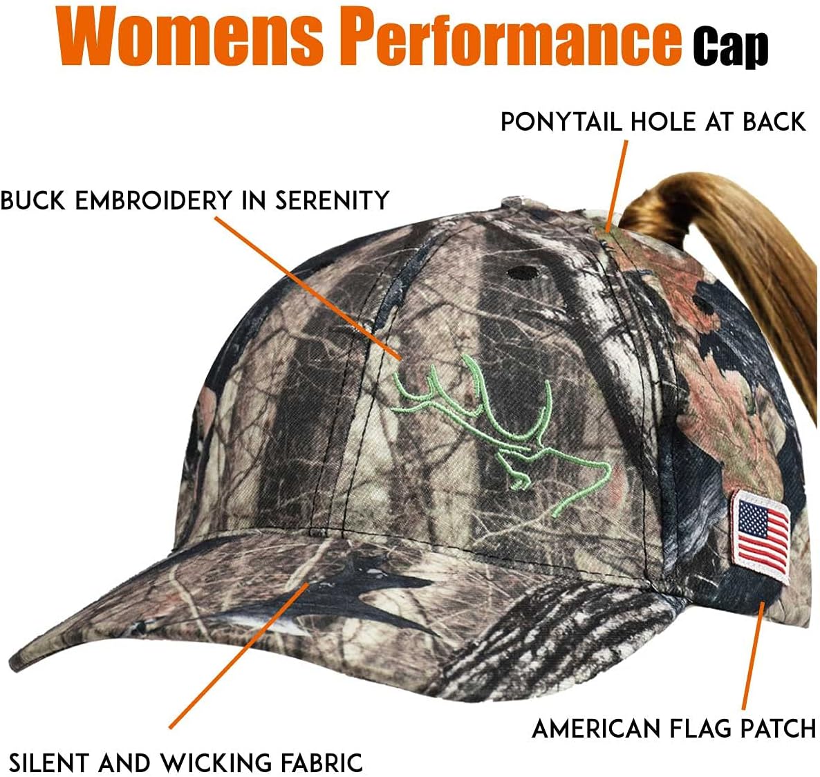 EDTREK Womens Performance Cap Hat with Ponytail Hole - Camo and Blaze Orange Hunting Hats - Image 4