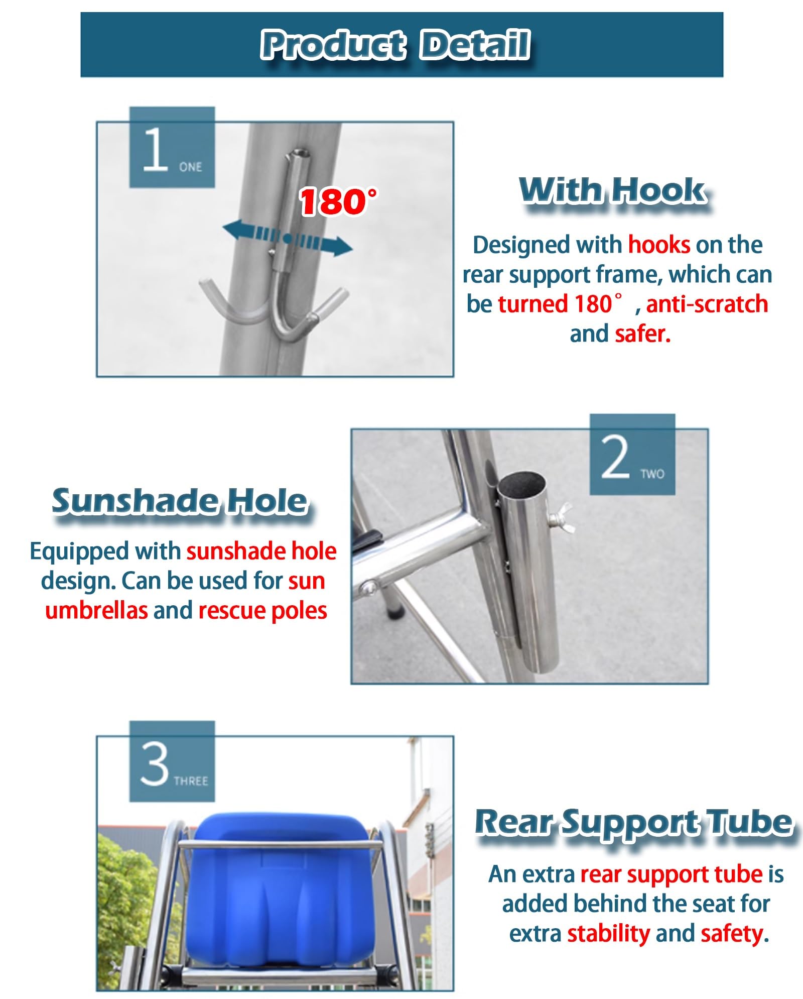 Generico Sgabello da Bar Regolabile Stile Bagnino - Acciaio Inossidabile 304 Resistente, Altezza da 1,2 a 1,8 Metri, Sgabello da Bar Durevole per Esterni, Bordo Piscina e Patio, Design Rimovibile per