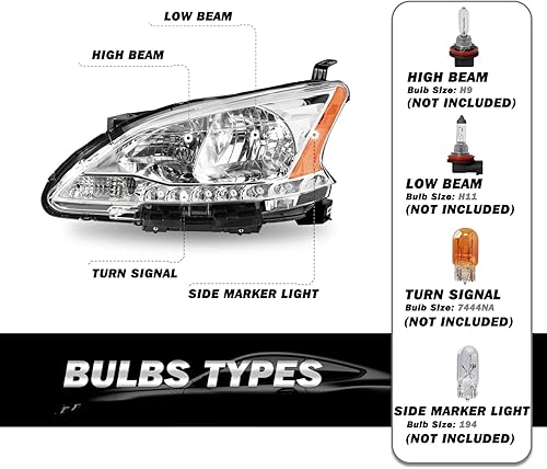 Miniatura 2 de SOCKIR Conjunto de faros delanteros para Nissan Sentra 2013-2015 estilo OEM reemplazo lado izquierdo del conductor