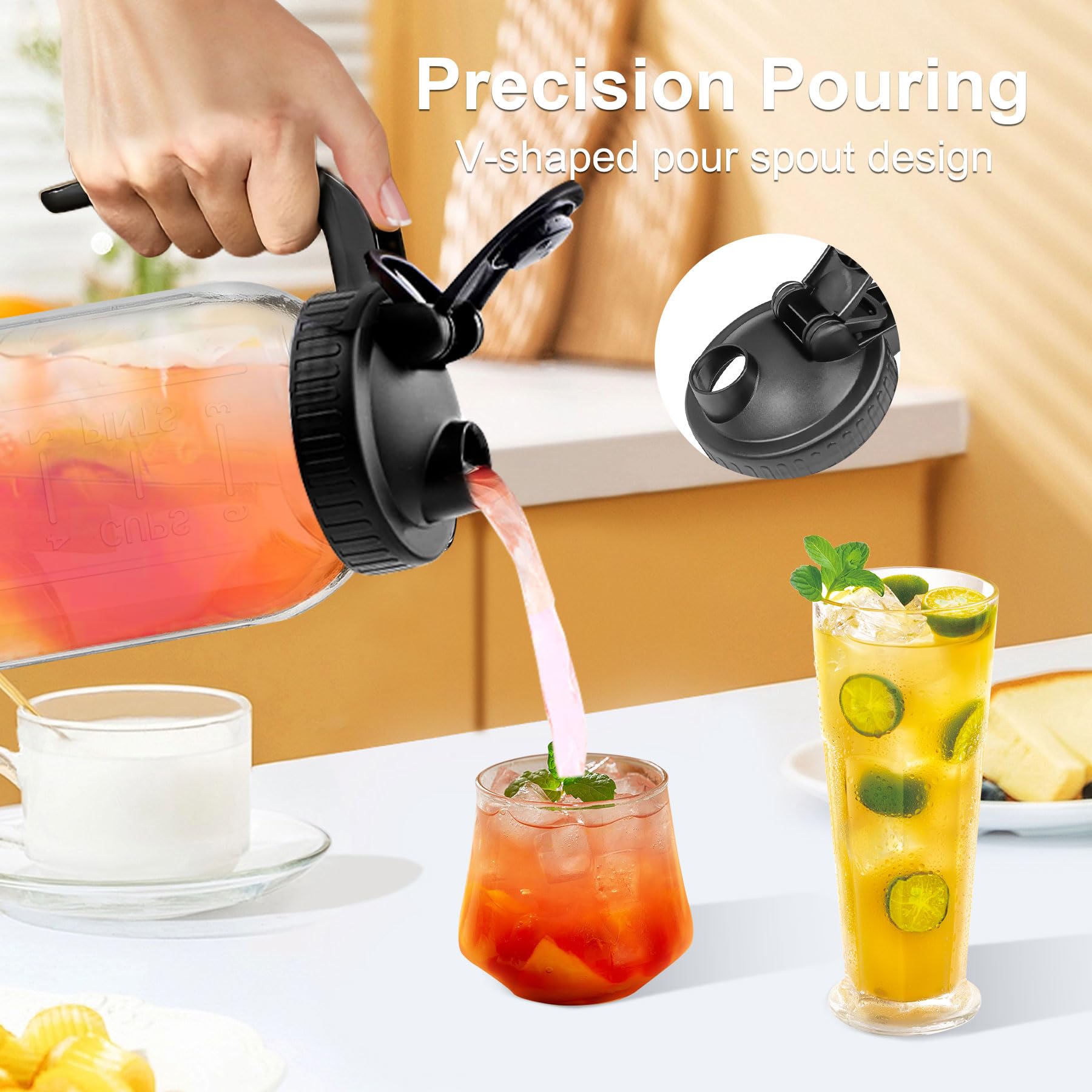 Brocca In Vetro Con Coperchio E Filtro - 1,8 Litri, Bocca Larga, Versatore A Prova Di Perdite - Per Infusi E Bevande Fredde - 2