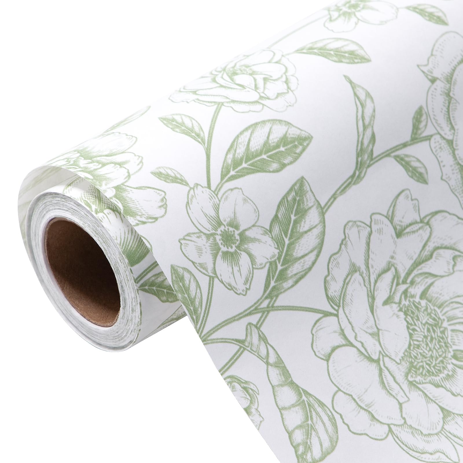WRAPAHOLIC Rollo de papel de regalo floral de estraza, mini rollo, 17 pulgadas x 33 pies, diseño floral verde Toile vintage para cumpleaños, despedida de soltera, boda, baby shower