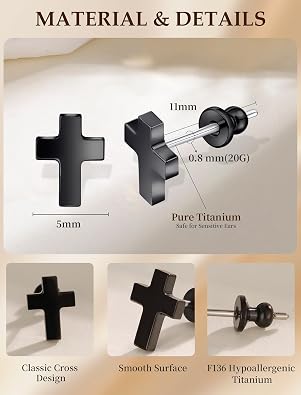 Limerencia Titanium Stud Earrings - Hypoallergenic Earrings for Women Men Sensitive Ears - Minimalist Jewelry Flatback Cross Bolt Cartilage Earrings