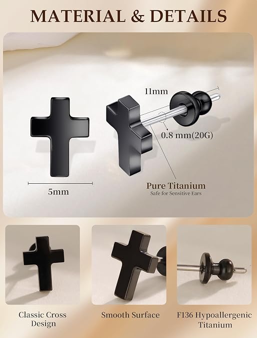 Limerencia Titanium Stud Earrings - Hypoallergenic Earrings for Women Men Sensitive Ears - Minimalist Jewelry Flatback Cross Bolt Cartilage Earrings