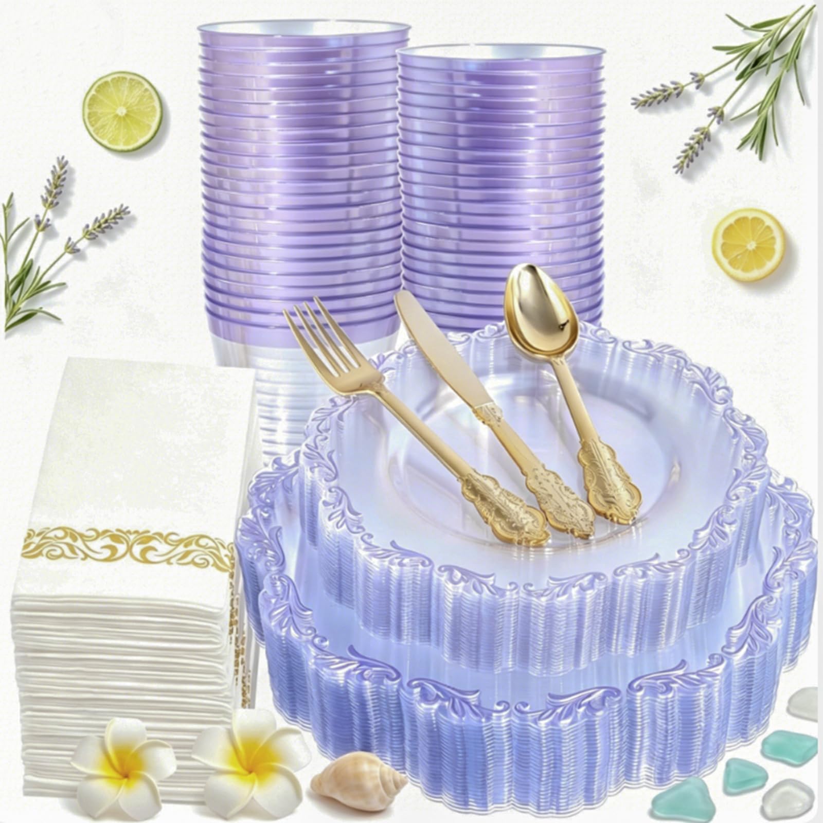PULOTE 175PCS Purple Plastic Plates