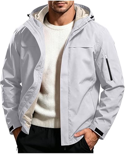 Men's Windbreaker Jacket Waterproof Long Sleeve Hoodie Zip U