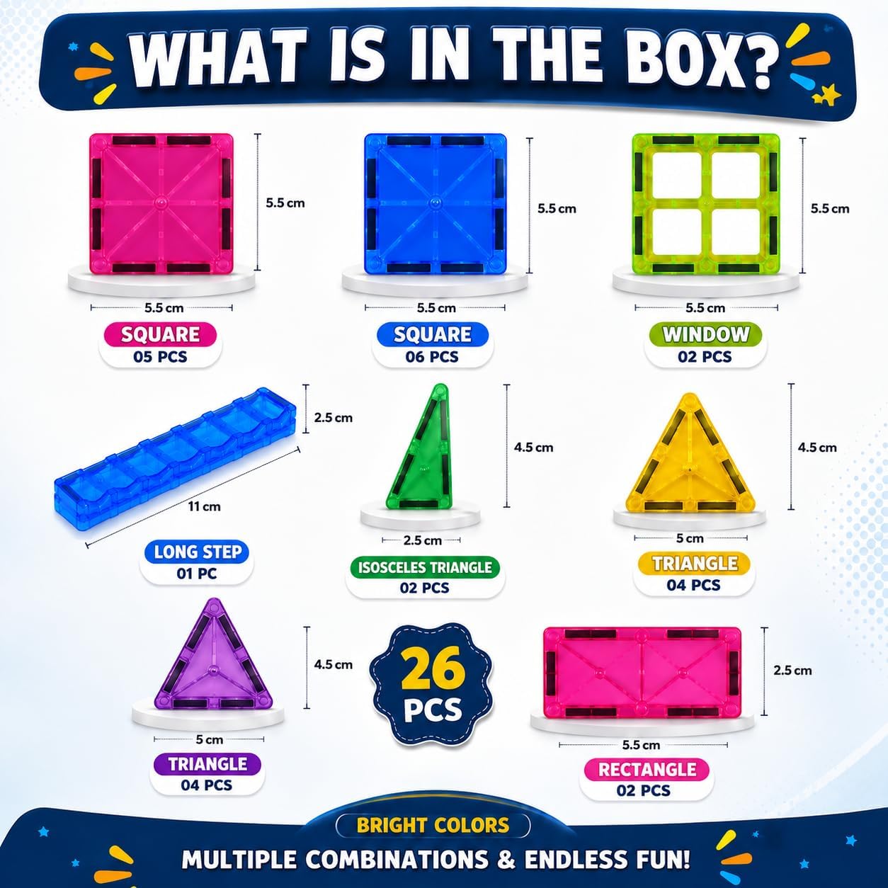 Sky Tech® Magnetic Tiles for Kids Magnetic Building Blocks for Kids 3 4 5 6 7 8 Yrs Constructing & Creative Learning Educational Brain Toys STEM Learning Kit Magnetic Toys (26 Pcs) — Amazon image 3